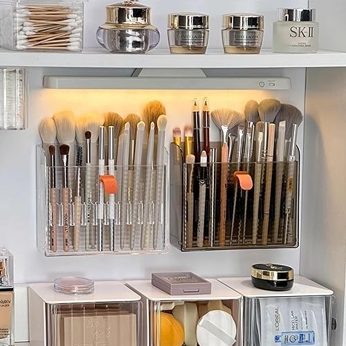 Miniatura 2 de AevumTech Organizadores de maquillaje montados en la pared, soporte organizador de delineador de ojos de 16 ranuras, organizador de maquillaje para