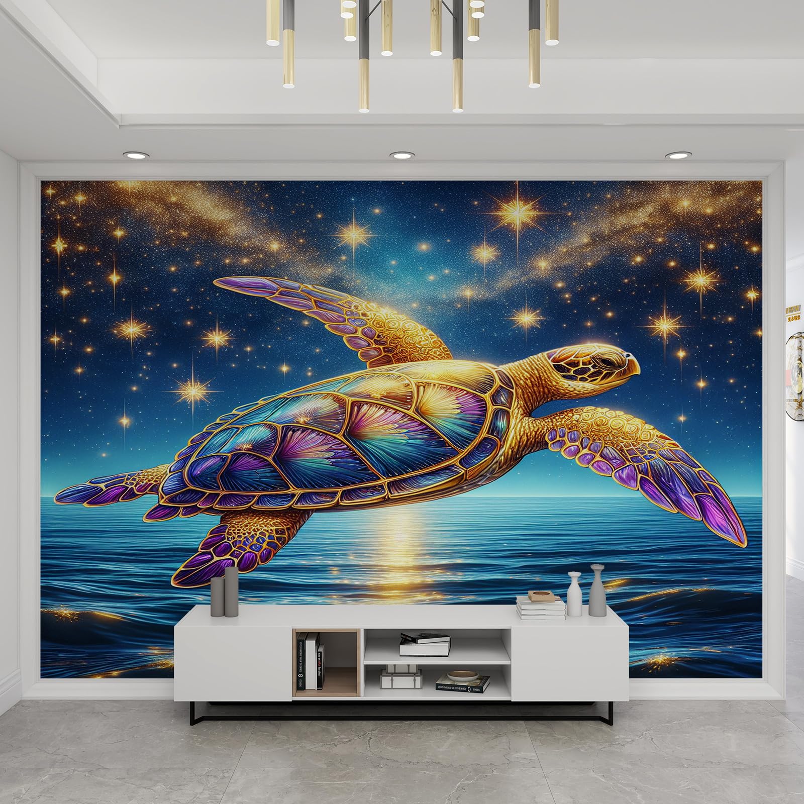 Papier peint ciel étoilé tortue animaux marins stickers muraux chambre