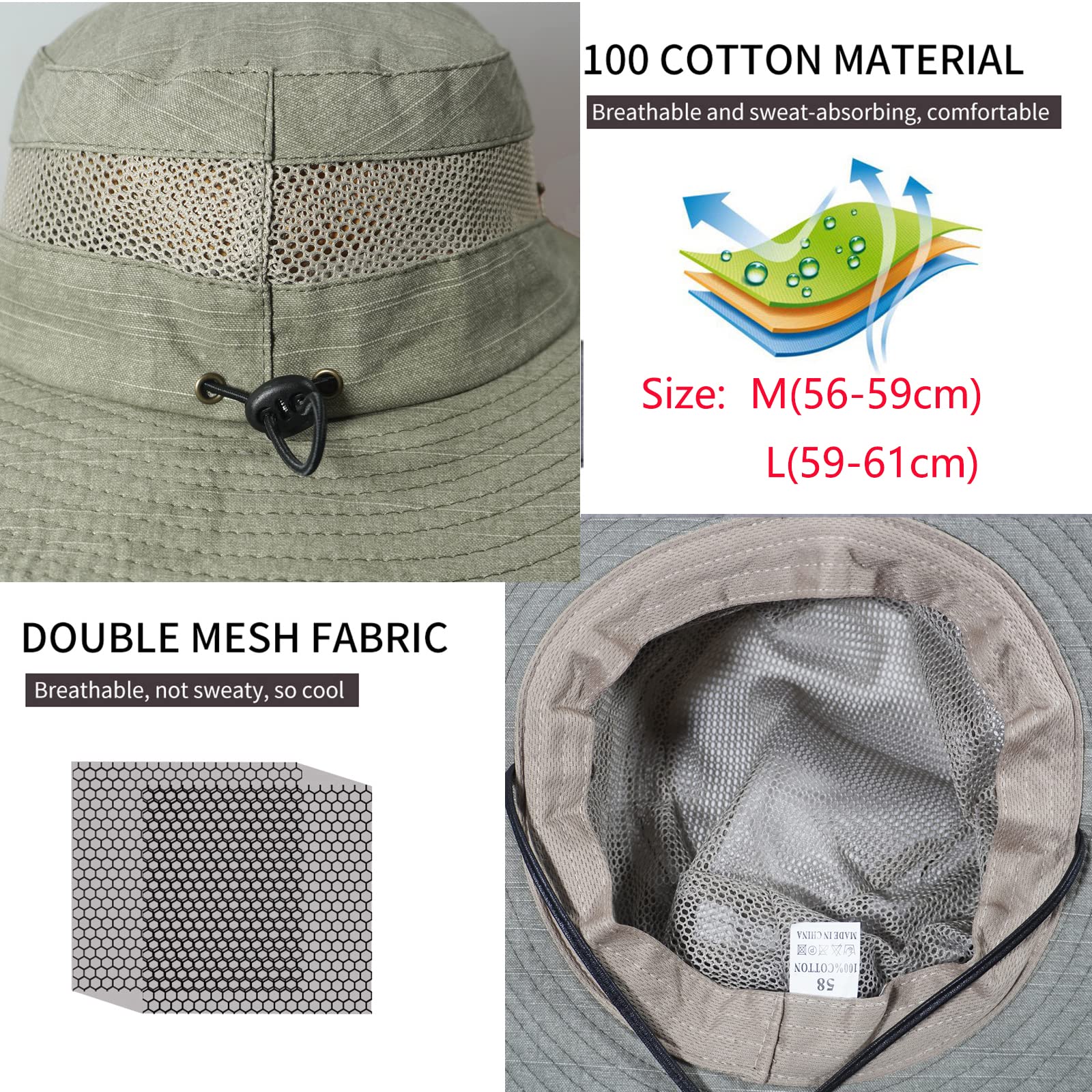 Chapeau de Soleil Homme,Chapeau Safaril Tissu Pêcheur Homme,Chapeau Boonie Été Coton Trekking Pêche,Randonnée Bucket Hat