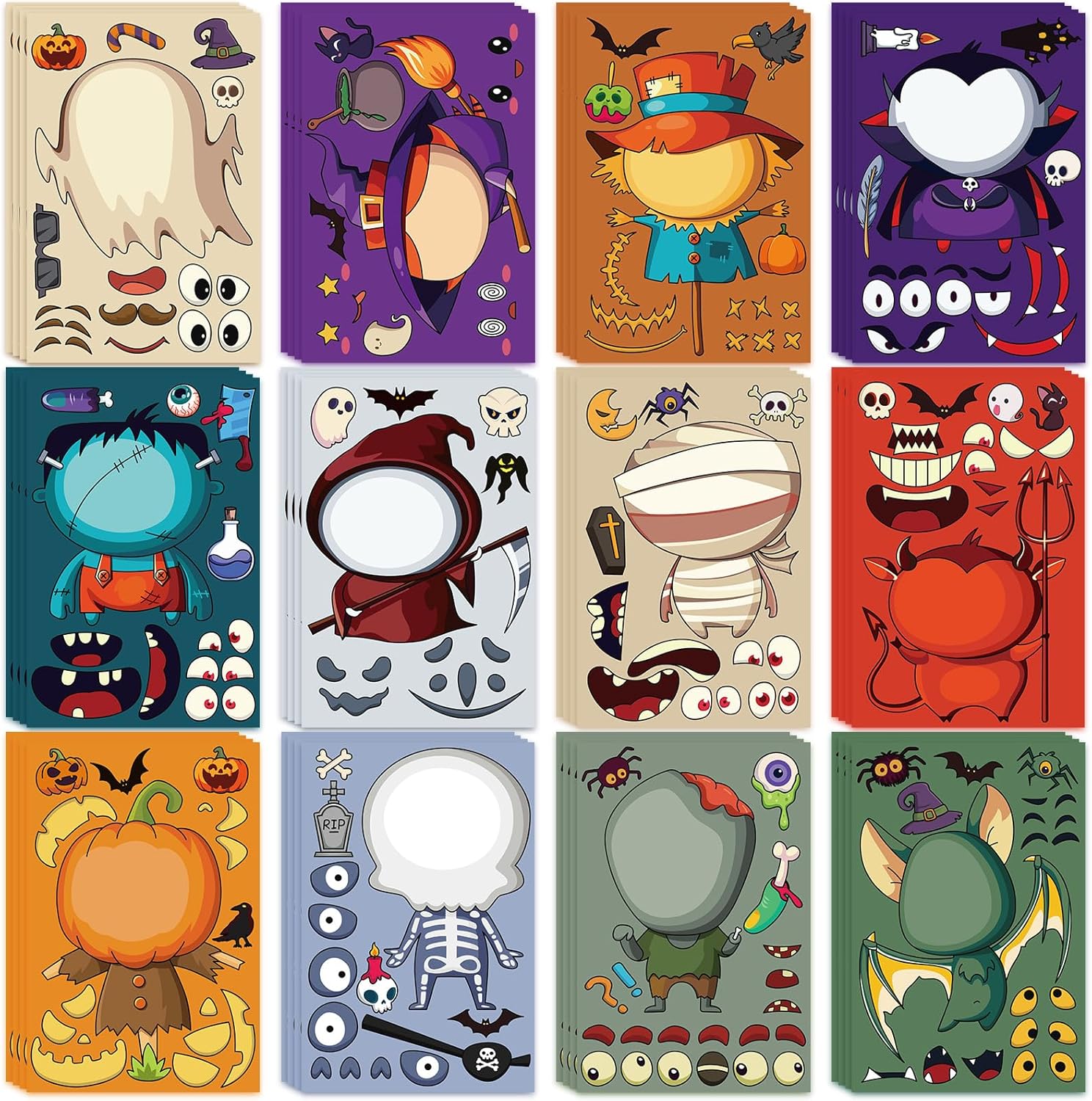 1000pcs Halloween Stickers Bulk - 16 Cute Designs Pumpkin Ghost Bat Waterproof