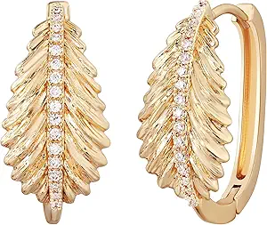 FETTERO Hoop Earrings for Women, 14K Gold Plated Lightweight Huggie Leaf Snake Bar Gold Hoops, Hypoallergenic Gold Earrings for Women Ear Piercing Jewelry