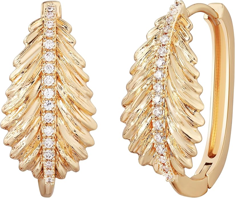 FETTERO Hoop Earrings for Women, 14K Gold Plated Lightweight Huggie Leaf Snake Bar Gold Hoops, Hypoallergenic Gold Earrings for Women Ear Piercing Jewelry