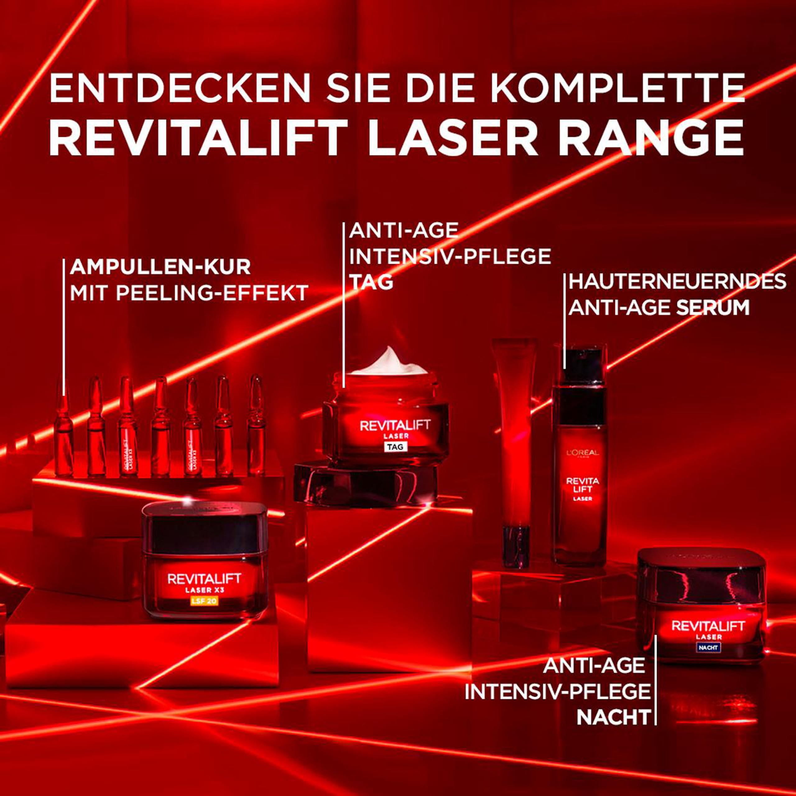 L'Oréal Paris Gesichtspflegeset, Anti-Aging Tages- und Nachtpflege mit 3-fach Wirkung, Hyaluronsäure und Pro-Xylane, Festigung und Regeneration der Haut, Revitalift Laser, 2 x 50 ml