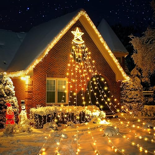 Miniatura 9 de Guirnalda de luces de Navidad para exteriores 126 pies350 luces LED de cascada de Navidad con impermeable 8 modos de iluminación decoración perfecta