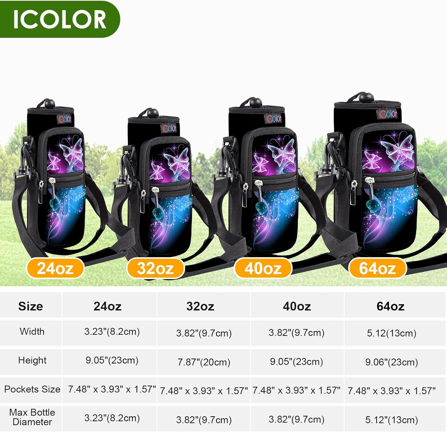 icolor Water Bottle Carrier Bag with Strap 25/32/40 oz Crossbody Bottle Holder with Phone Pocket Sling Sleeve Insulated Neoprene Water Bottle Pouch for Walking Travelling - Image 3