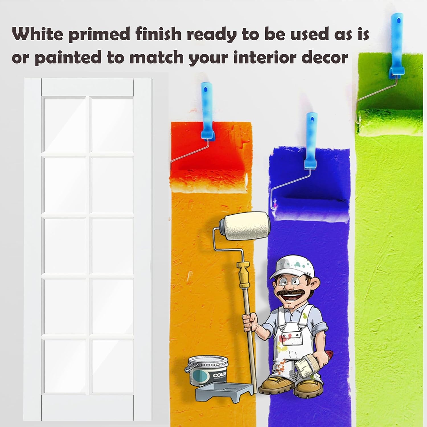 Interior French Doors 60" x 80", Prehung Double French Doors with Frame, 10-Lite Clear Glass Interior Doors, Solid Core MDF Door with Door Jamb & Hardware Kit for Bedroom, Laundry Room