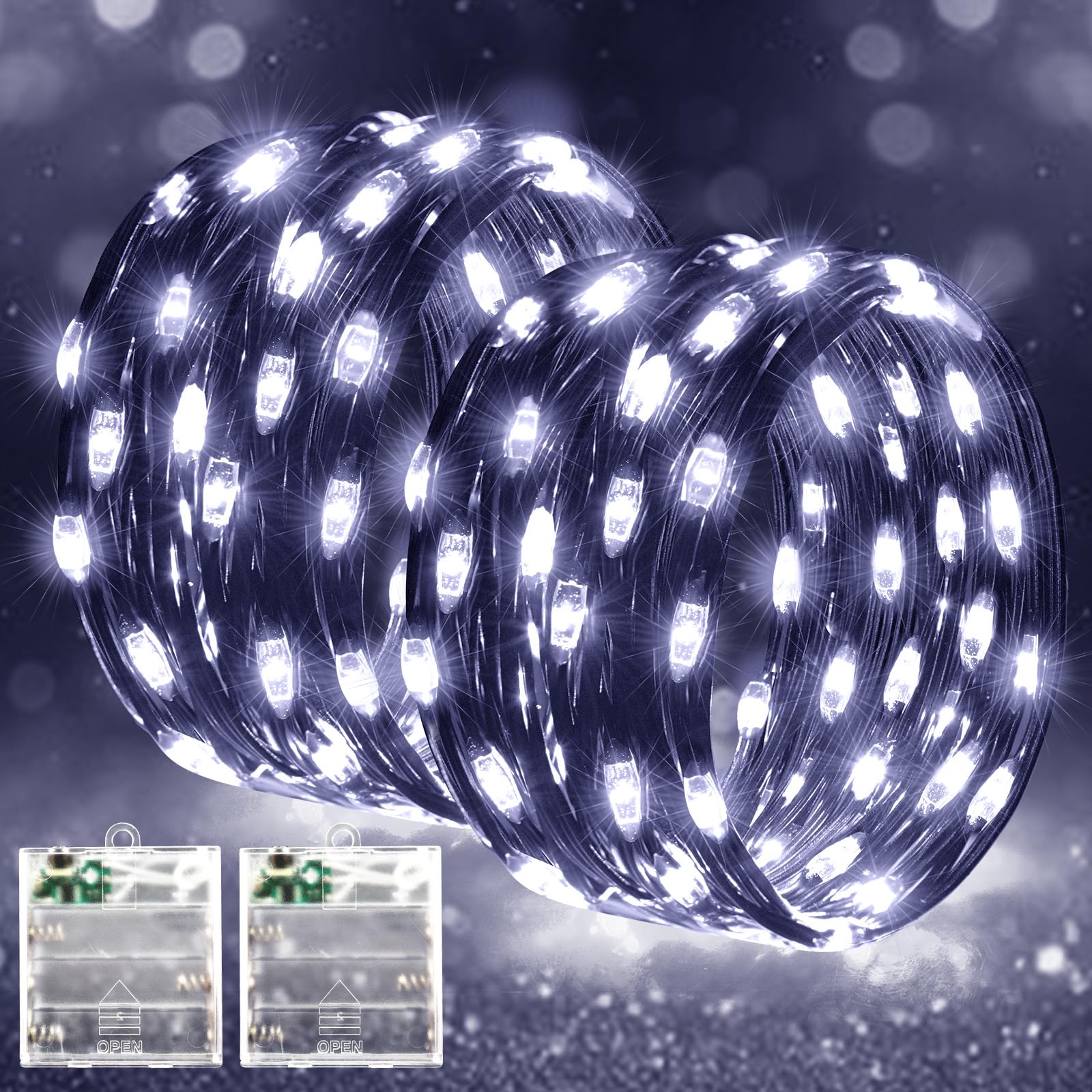 Lincentra 2 Stück Micro Lichterkette Batteriebetrieben, 5M 50LED Kaltweiß | Timer, 4 Beleuchtungsmodi, Innen Außen, Weihnachtsdekoration