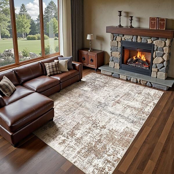 Earthy Brown Rug Ideas for Living Room Balance 5 Neutral Brown and Grey Abstract Rug