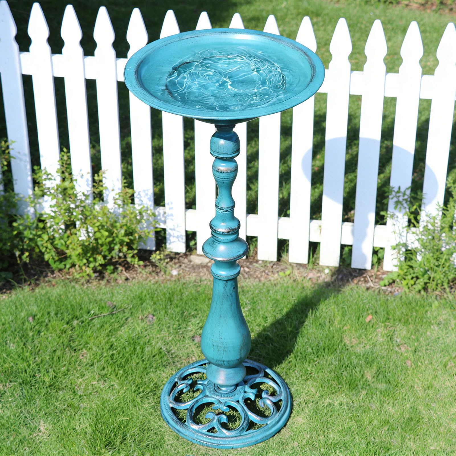 Vogeltränke aus Gusseisen, 67 x 32 cm (H x B). Vogeltränke aus Metall, für Garten, Hof, Dekoration, Blau