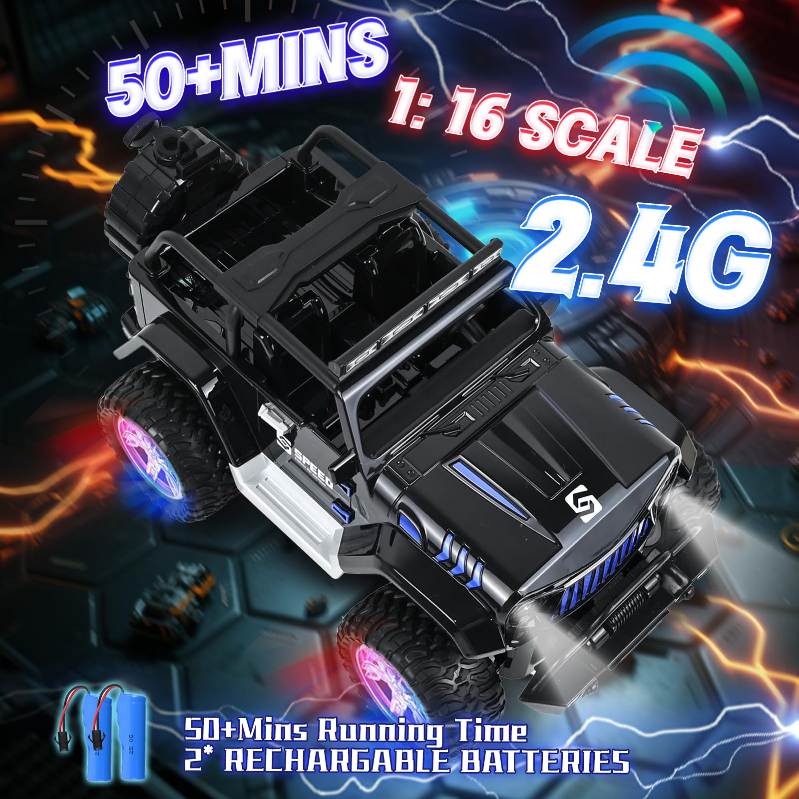 PATEMZON Macchina Telecomandata per Bambini, 2,4GHz Auto RC, Fuoristrada Telecomandato, SUV Telecomandato con Luce, Nebbia Spray, Suono, 2 Batterie 60Min, Regalo per Ragazzi Ragazze 6-16 Anni