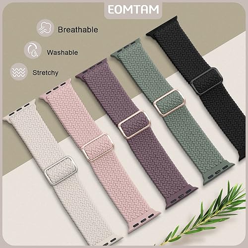 Miniatura 2 de EOMTAM 5 Pack Braided Stretchy Adjustable Straps Compatible for Apple Watch Ultra 21 Band 38mm 40mm 41mm 42mm 44mm 45mm 49mm for Women Men ,Sport