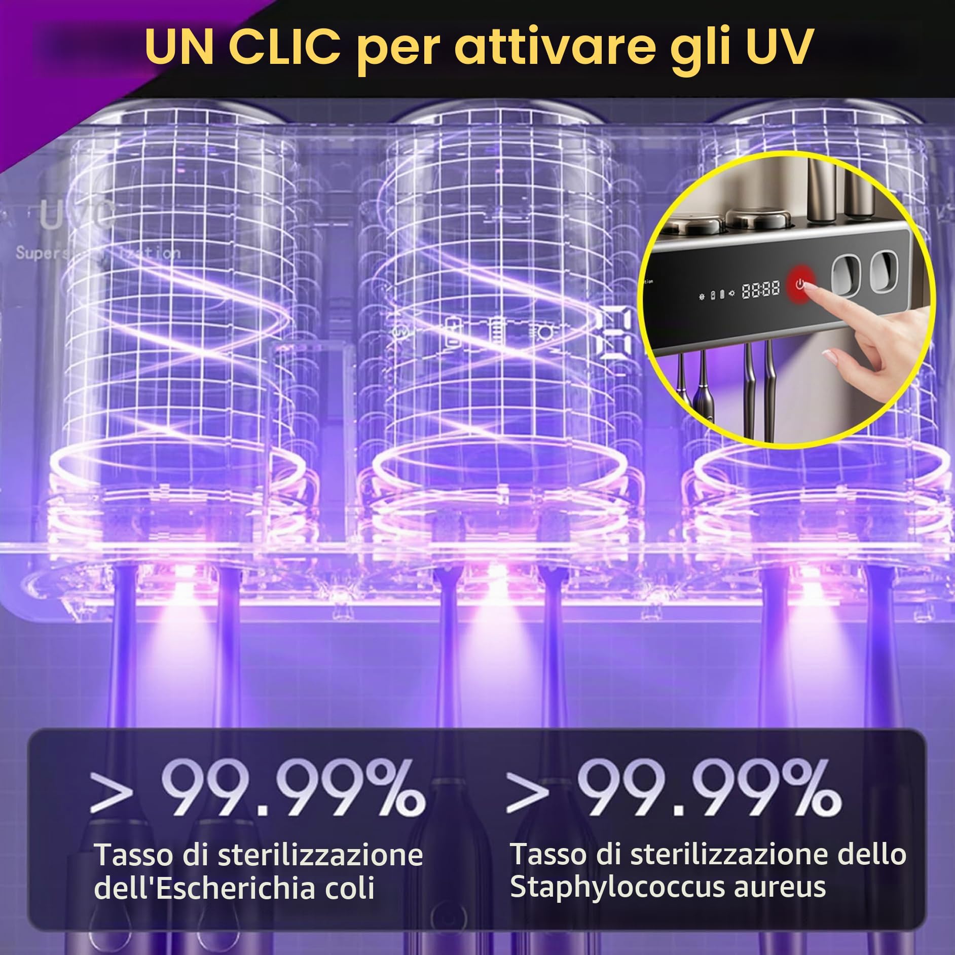 Portaspazzolino intelligente con sterilizzazione UV, dispenser automatico di dentifricio con funzione di asciugatura, bianco
