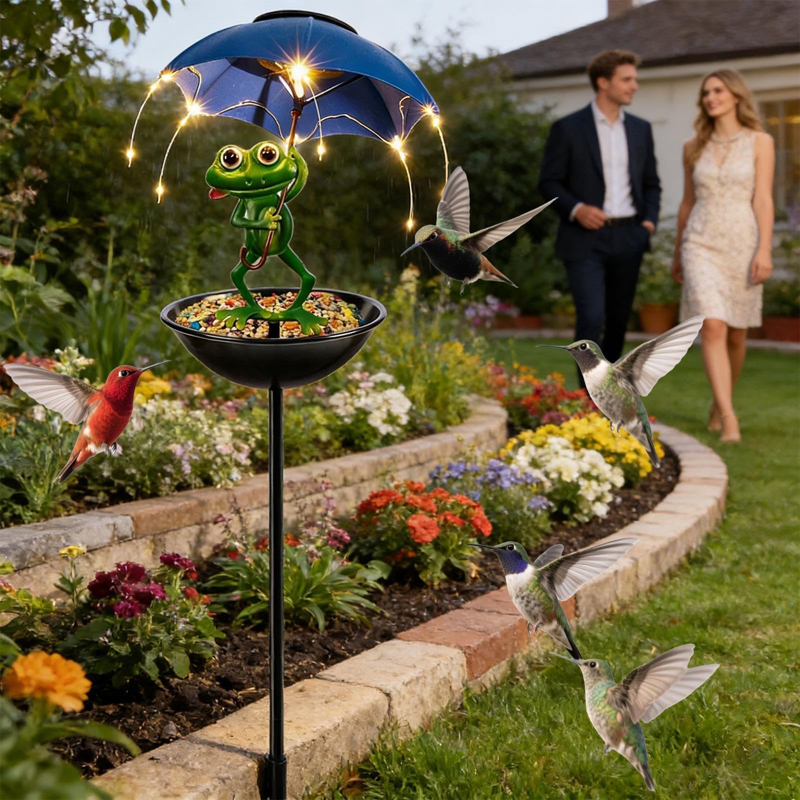 Mangiatoia per uccelli da giardino con luce solare, stazione di alimentazione per esterni, accessorio paesaggistico per cortile e balcone, ideale per fauna selvatica e uccelli