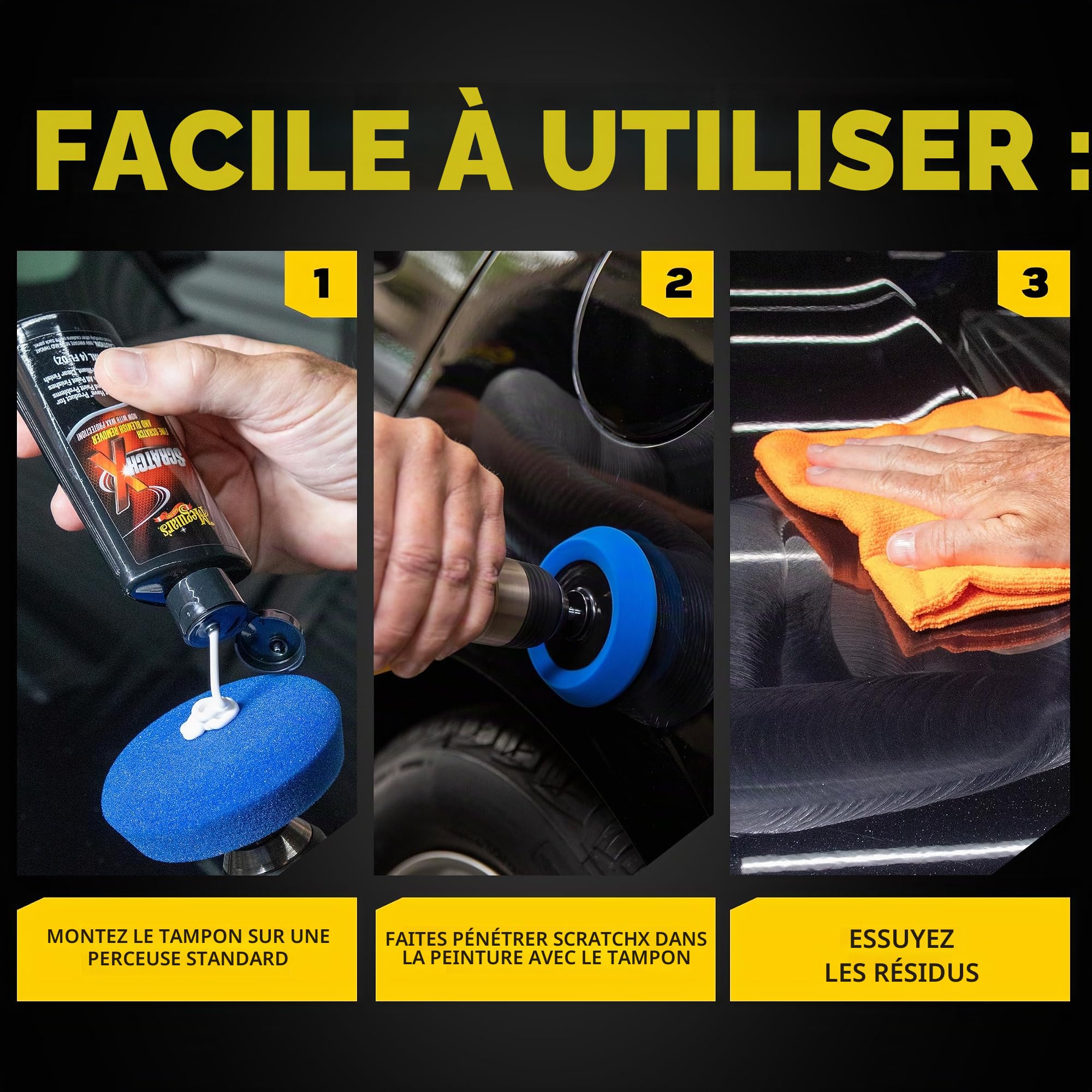 Meguiar's Quik Kit de gommes anti-rayures pour voiture qui élimine les imperfections, comprend Meguiar's ScratchX, tampon monté sur perceuse, serviette en microfibre