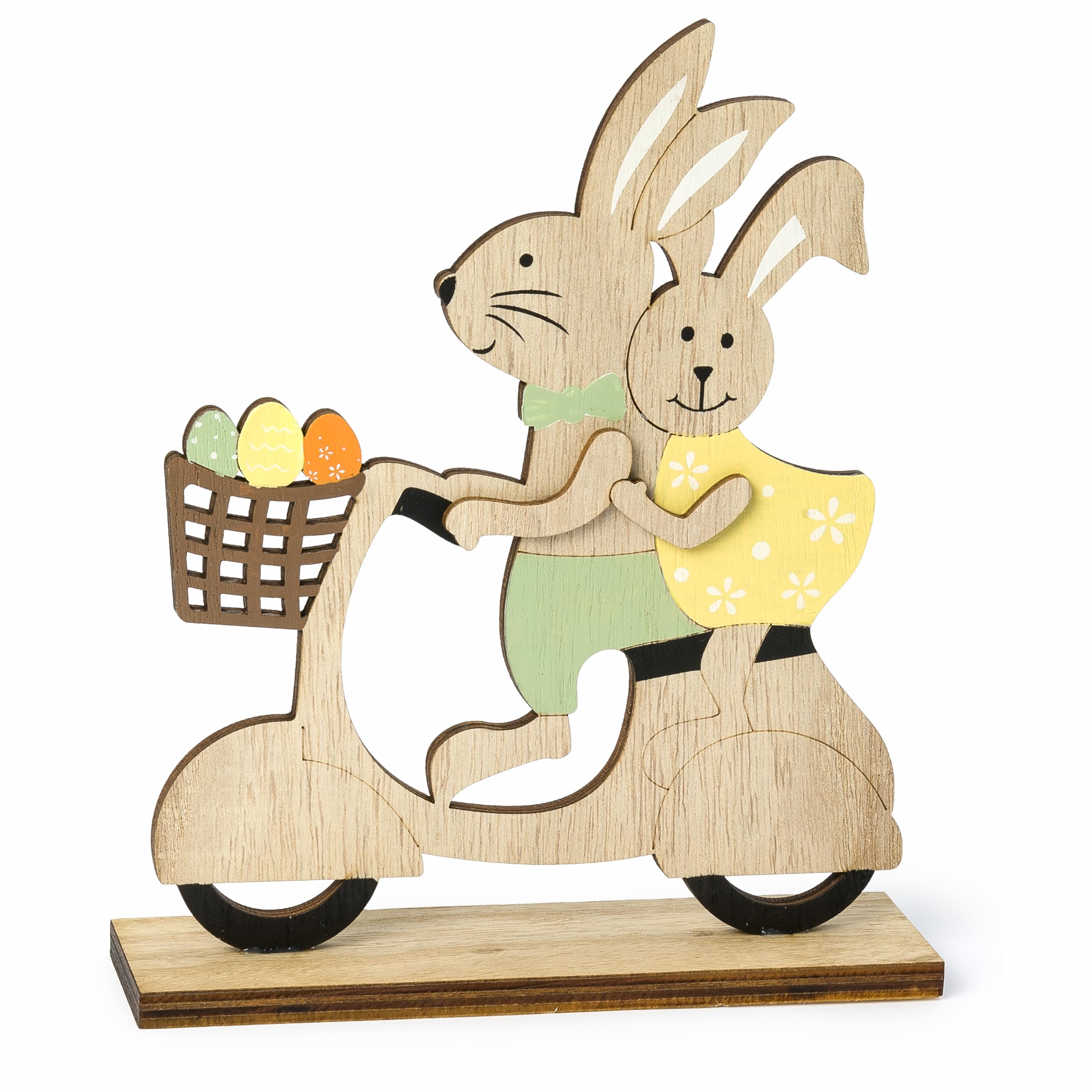Mopec UW8 Pack of 2 Wooden Figurine Easter Bunnies on Moto 15 x 18 x 4 cm