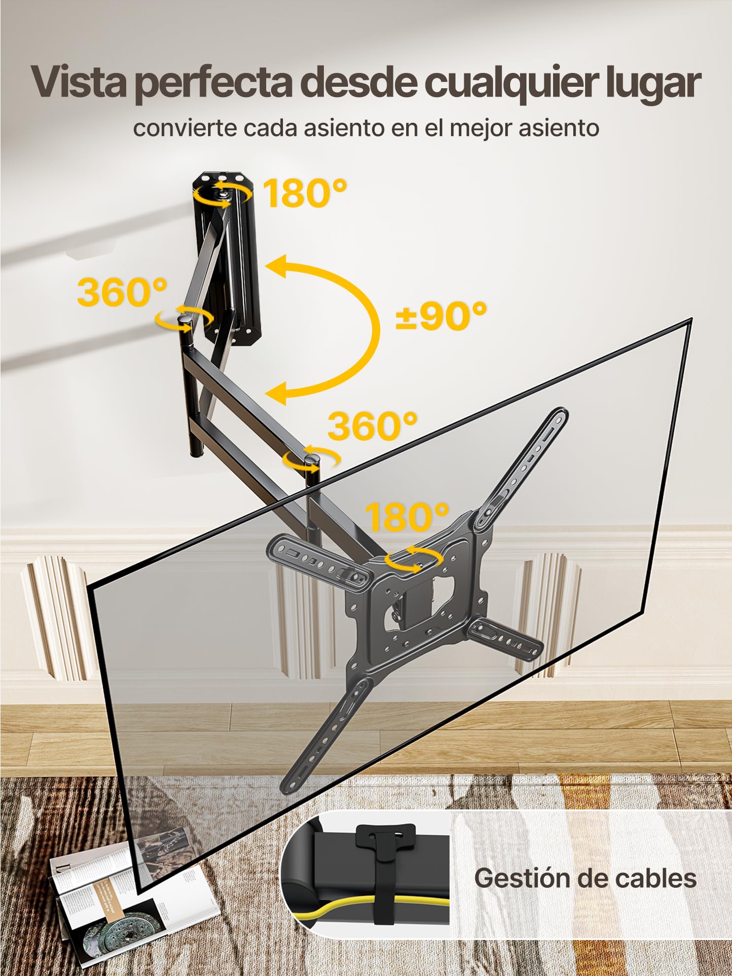 monTEK Soporte TV de Pared 23~65", VESA 400×400mm máx. Carga máx.35kg | Soporte De Televisor De Pared, Soporte De Pared,Brazo 946 mm,Inclinación,Rotación,Placas de pantalla/Incurvés
