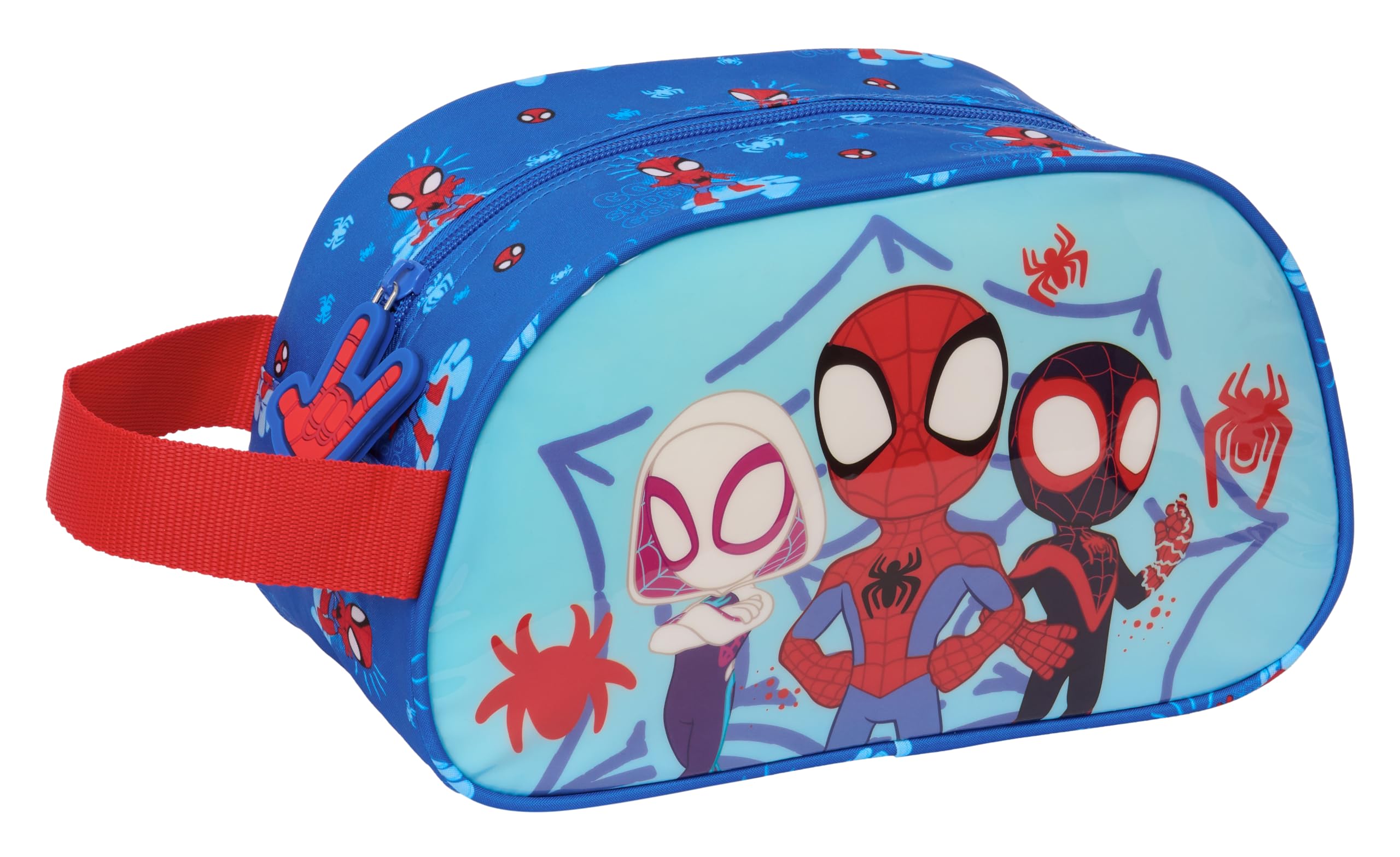 Safta Spidey - Neceser Escolar Infantil Mediano con Asa, Neceser Infantil, Adaptable a Carro, Fácil Limpieza, Cómodo y Versátil, Calidad y Resistencia, 26x12x15 cm, Color Azul