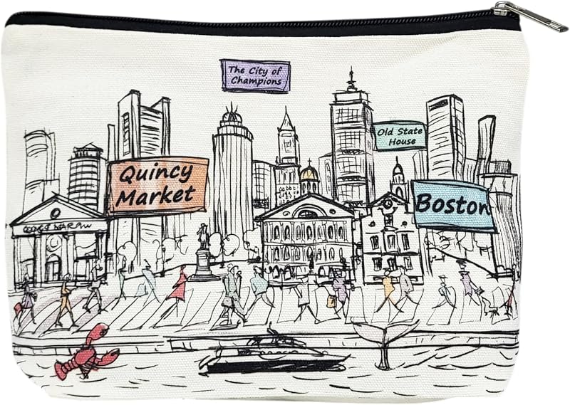 Necessaire de maquiagem Beary Blu Boston com zíper em lona de algodão