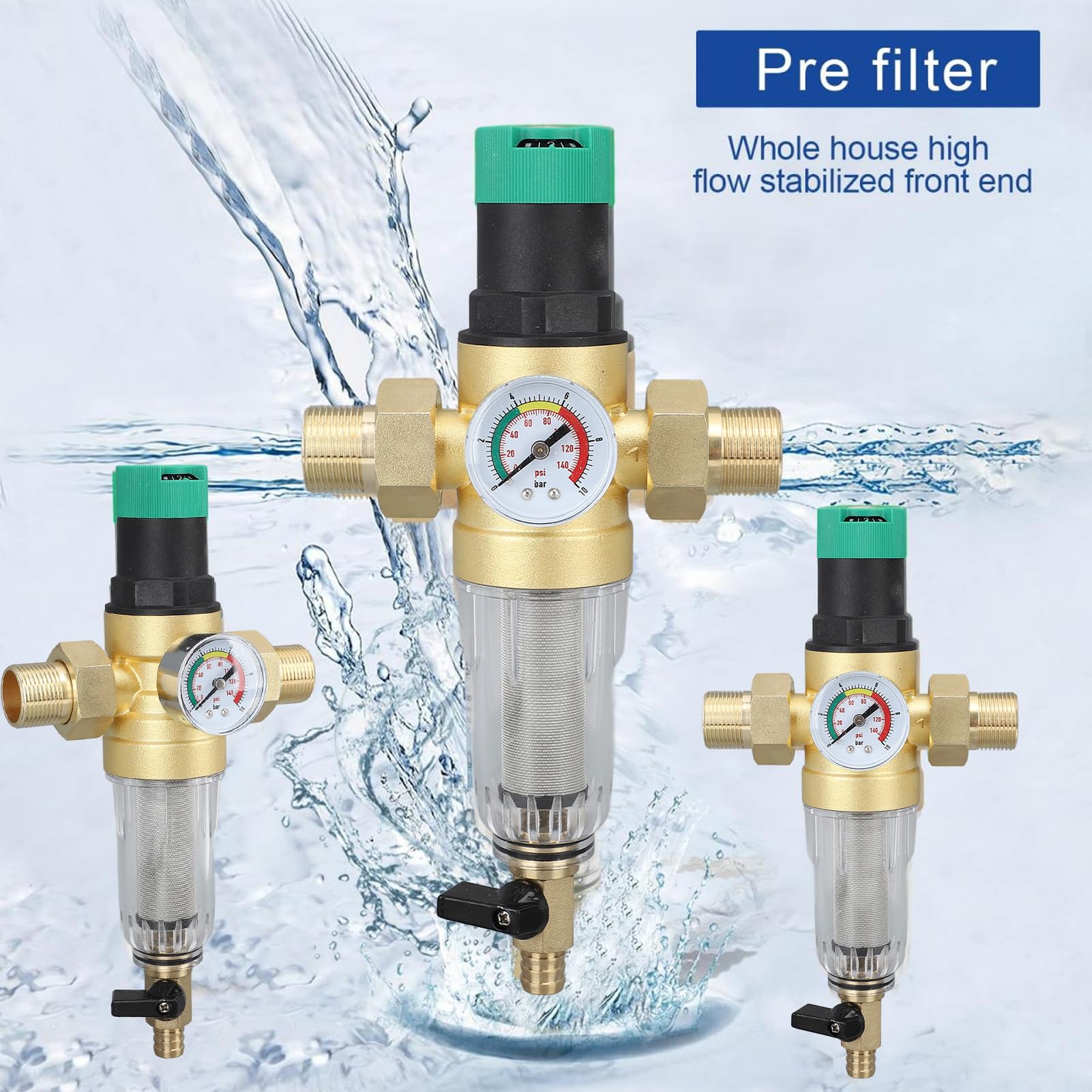 Valvola Limitatrice della Pressione 'acqua, Filtro in Acciaio Inossidabile 304 Filtrazione Efficace Regolatore della Pressione 'acqua in Ottone per
