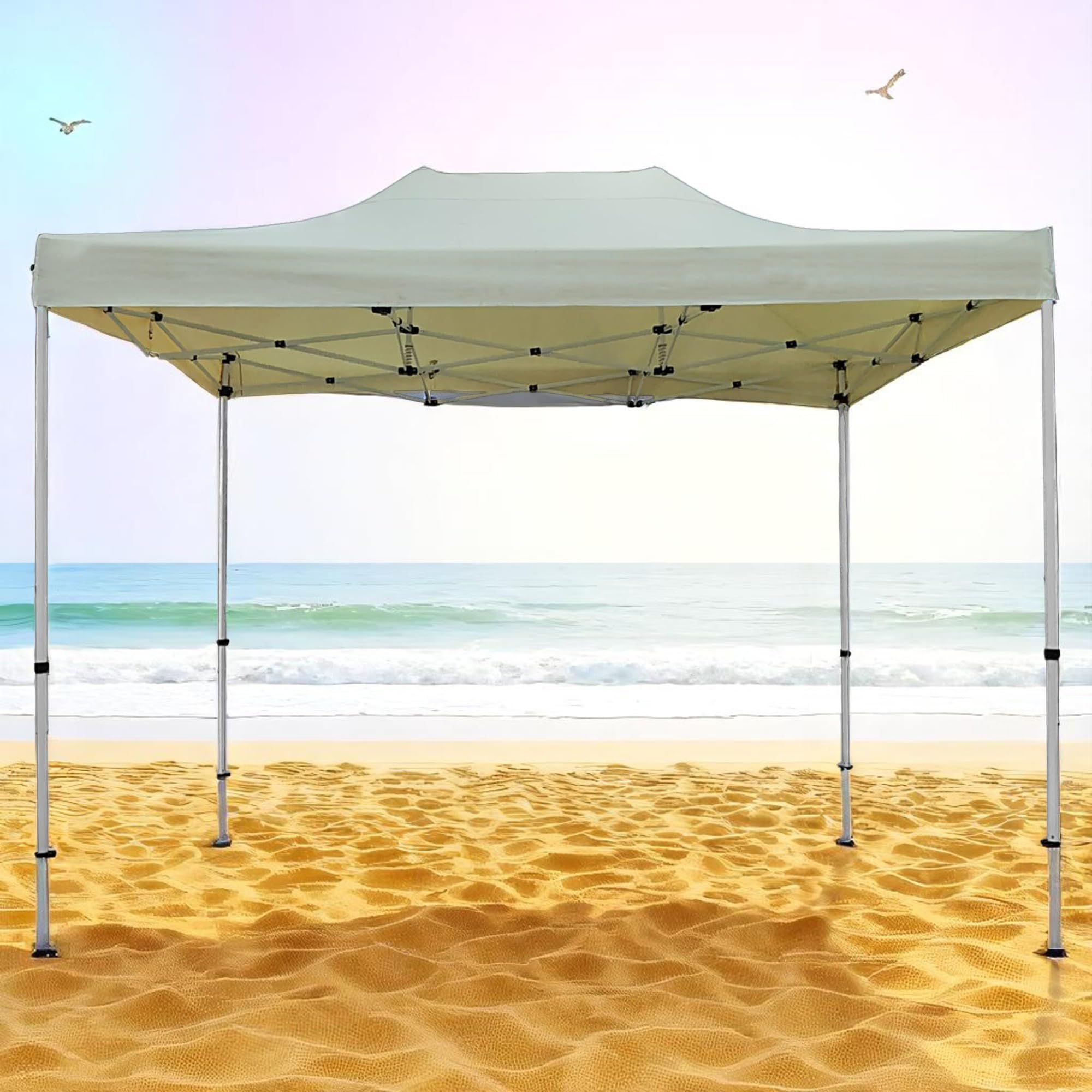 Gazebo Richiudibile Robusto Telescopico in Metallo a Fisarmonica 3x3, 4,5X3 e 6x3 mt Pieghevole Trasporto Telaio esagonale telo Beige trasportabile, da giardino e mercato (4,5x3)