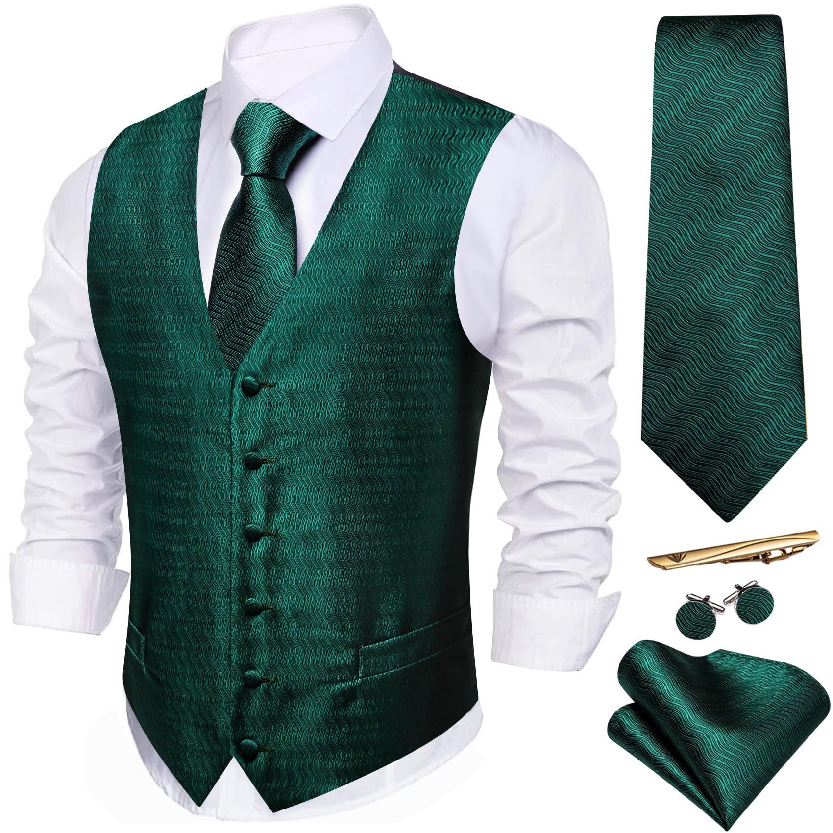 Barry.Wang Men's Suit Vest Formal/Casual Paisley Silk Tie Vests 5PCS