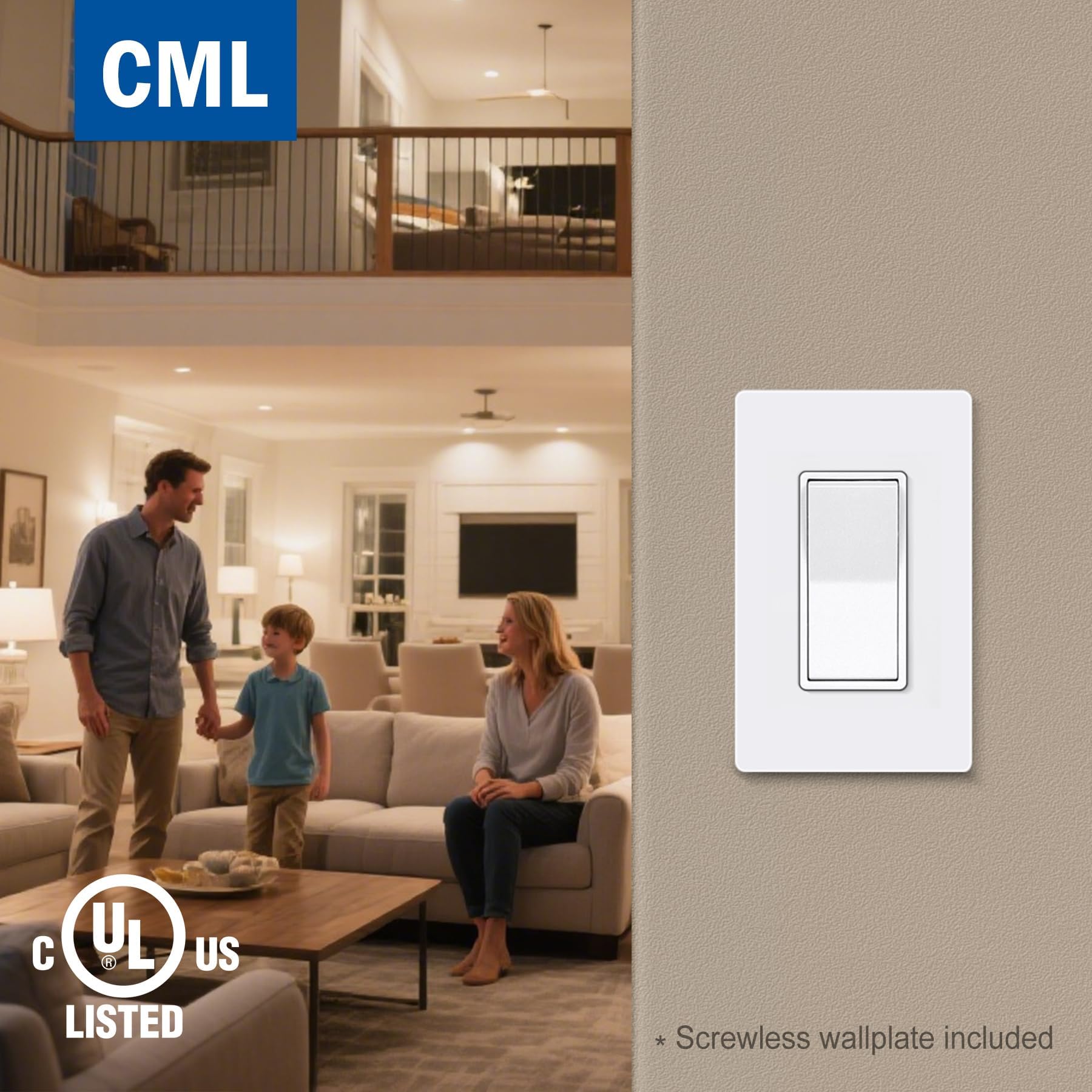 CML - Interruptor de luz decorativo de un solo polo, paquete de 30 interruptores de pared de paleta basculante, 15 A 120/277 V, interruptor de encendido/apagado, placa de pared sin tornillos incluida