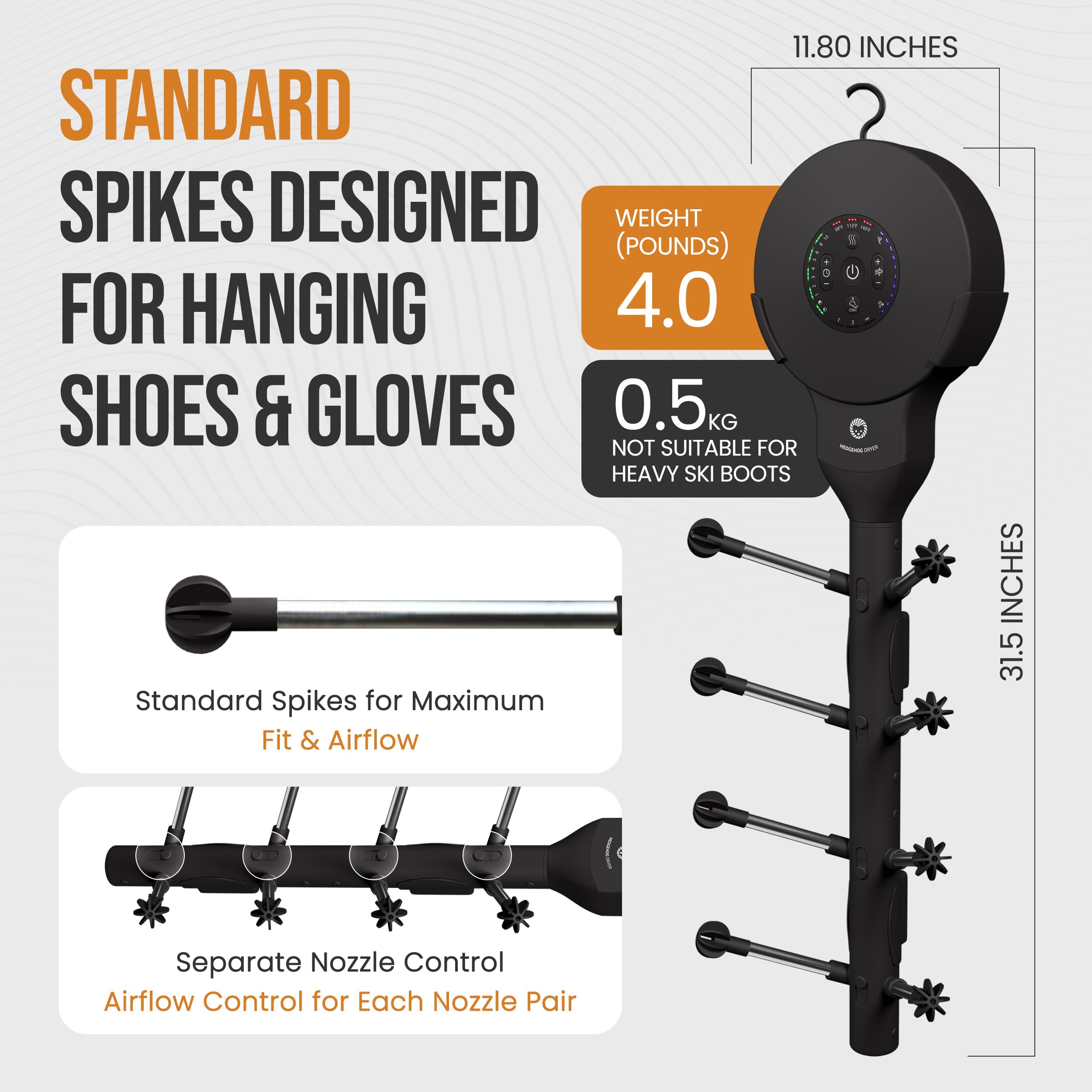 Hedgehog Hanger Sèche-chaussures et désodorisant pour baskets, gants et moufles - Sèche-chaussures rapide 4 paires avec technologie Ionic i3 Turbo - Séchage turbocompressé, mode silencieux et tornade