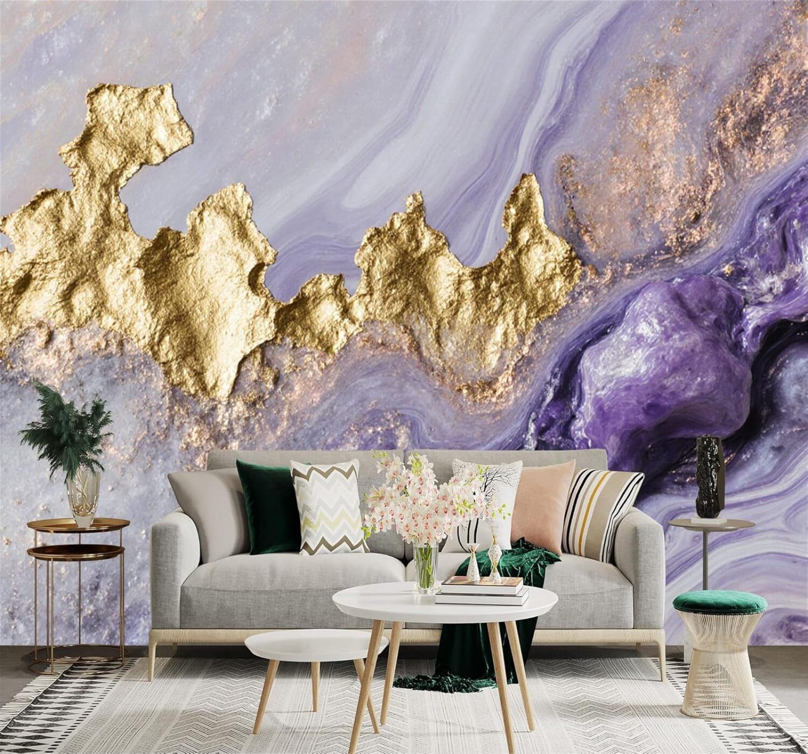 Xlming 200Cm×140Cm(B×H) Abstract Purple Gold Marble Texture Art Metallic Liquid Pattern 3D Wallpaper Premium Textured Silk Study Dining Living Room Bedroom Sofa Tv Wall Easy Install-200Cm×140Cm