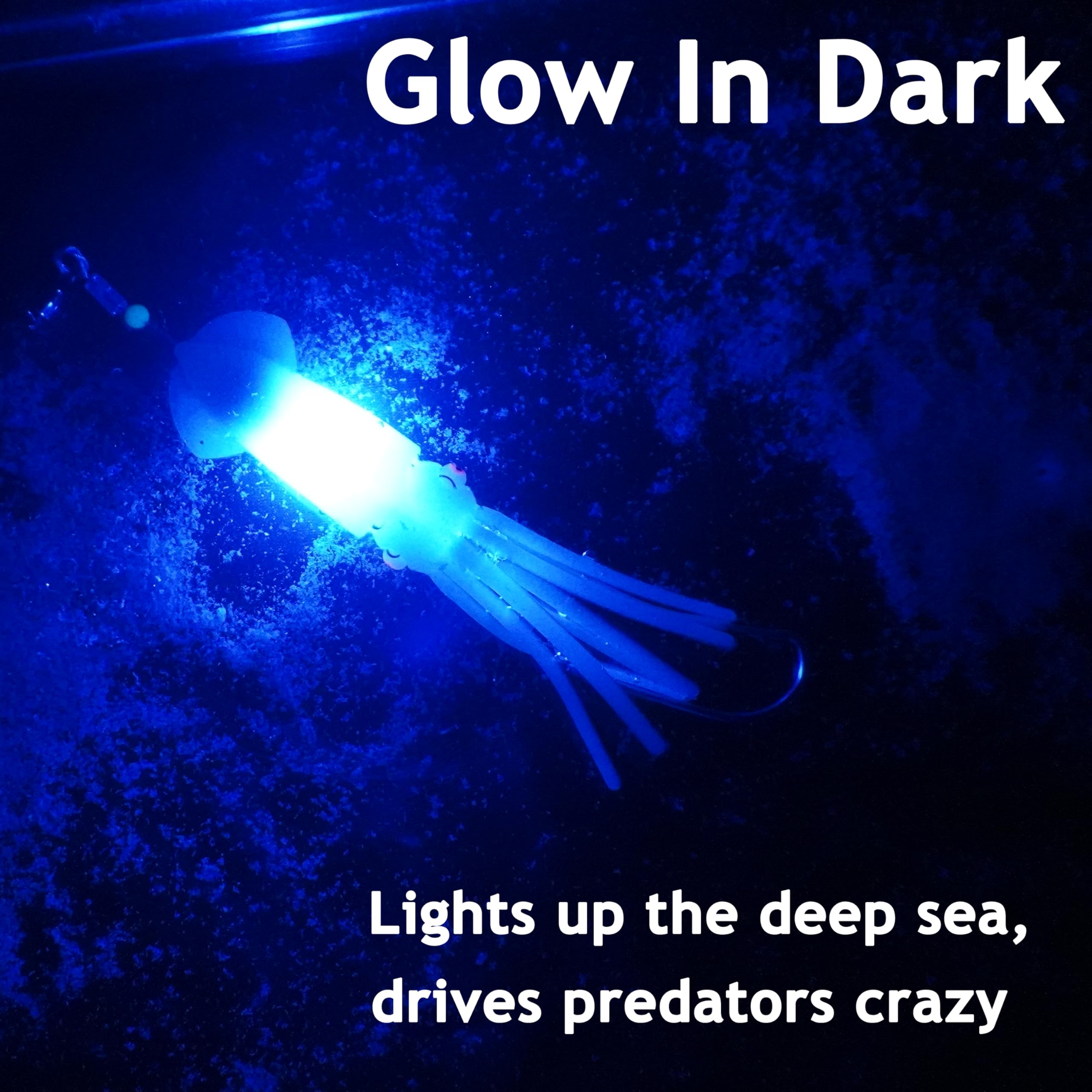 Saltwater Squid Fishing Lures LED Glow Lures Soft Squid Jigs with 6/0 Hooks Deep Drop Light Flasher Trolling Lure Halibut Rig for Tuna Grouper Striper Mackerel Surf Fishing Offshore(3pcs Mixed