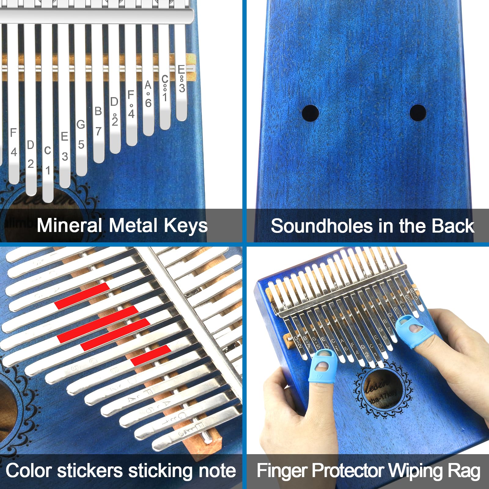 RANMING Kalimba – Piano à Pouce Mbira à 17 Touches Avec Sac à Main Portable, Livre D'étude Et Marteau D'accordage, Instrument De Piano à Doigt Mbira