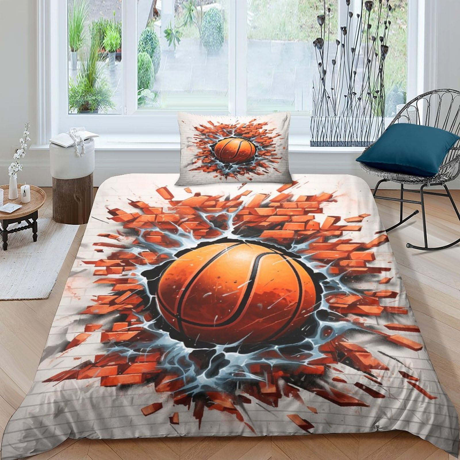 Housse de couette basket-ball 3D parure lit microfibre single 135x200