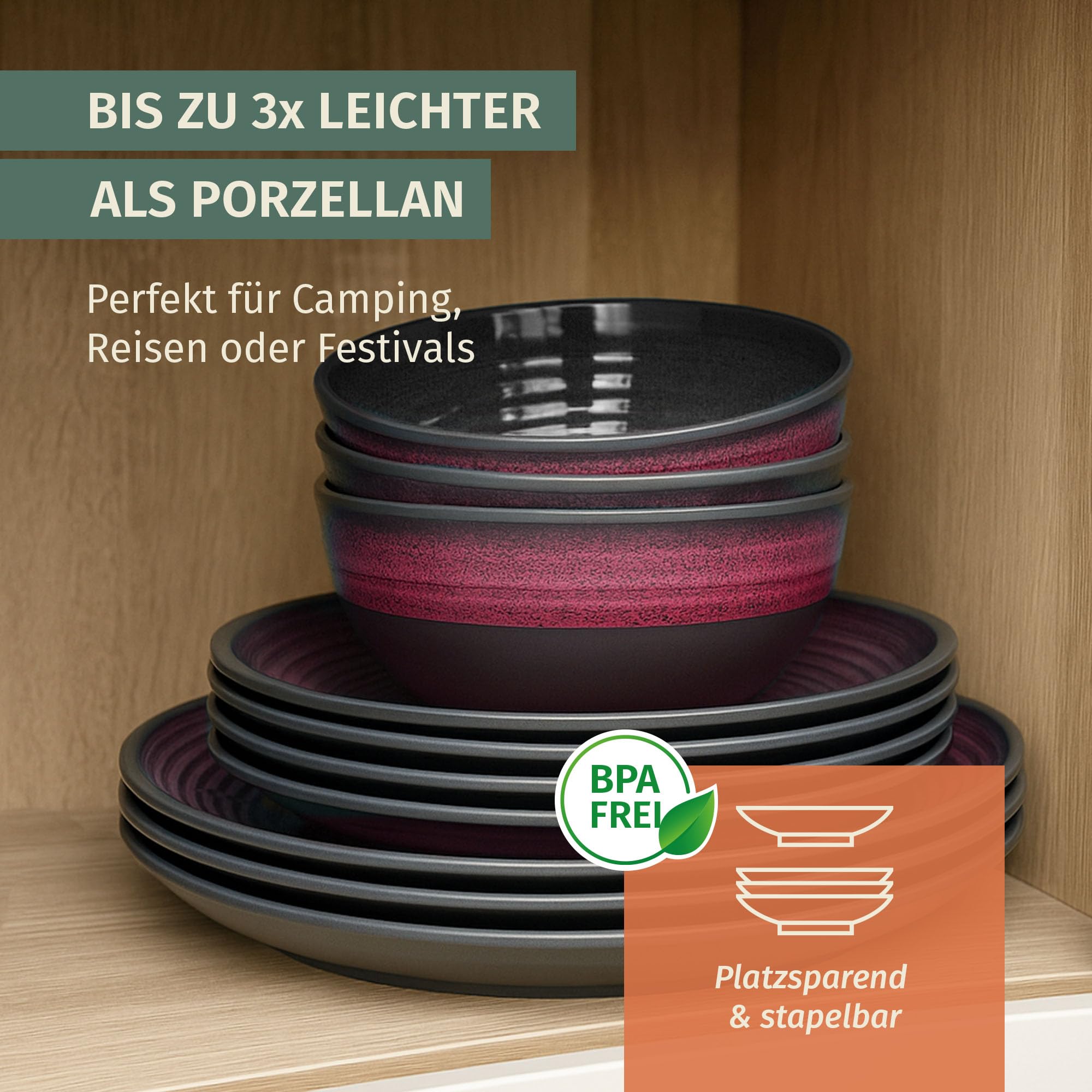 Camping tafelservies van melamine voor 4 personen, 12-delig Camping tafelservies van melamine voor 4 personen, 12-delig