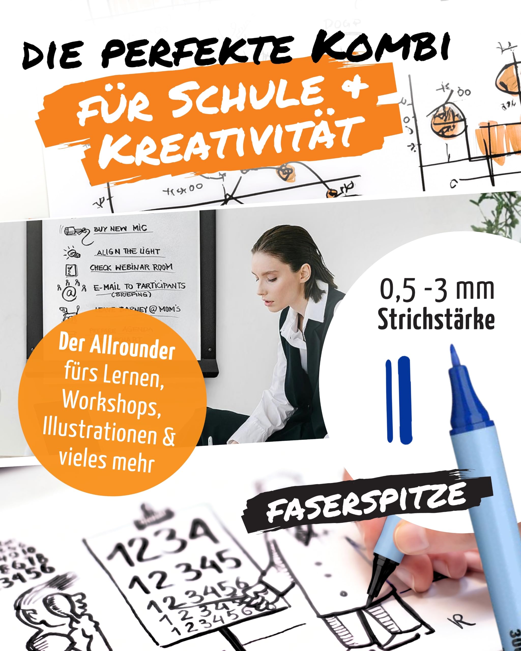 Neuland Einschulungsset I mySketchbook Skizzenbuch + PenPouch XL Federmäppchen + Bleistift & 7 FineOne Flex Marker 0,5-3 mm I Kreatives Zeichenbuch & Mäppchen Set für die Schule & Einschulung
