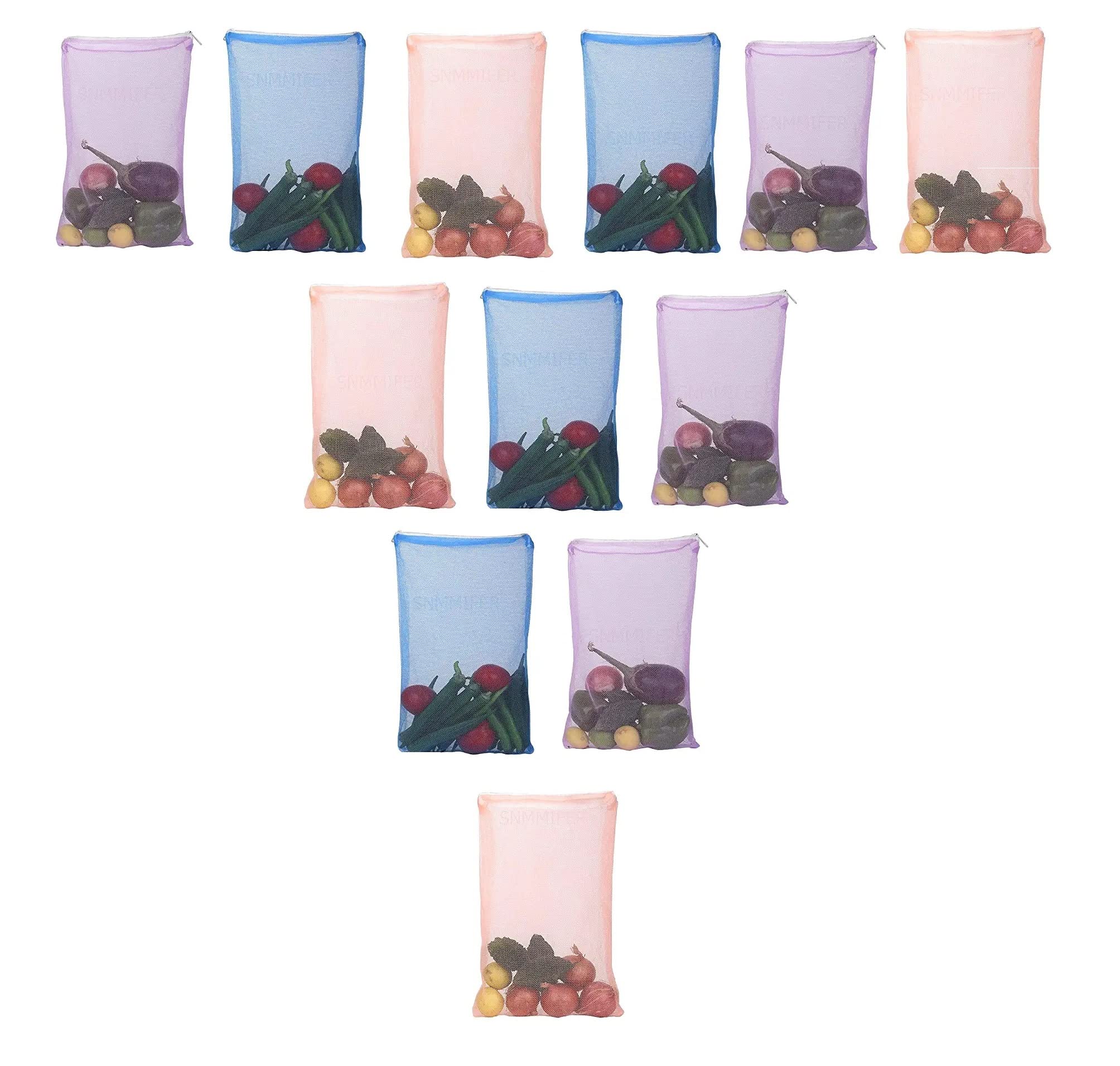 FreshwindMulti-Purpose Vegetables Fruits Mesh Fridge Storage Washable Zip Bags (Pack of 12)