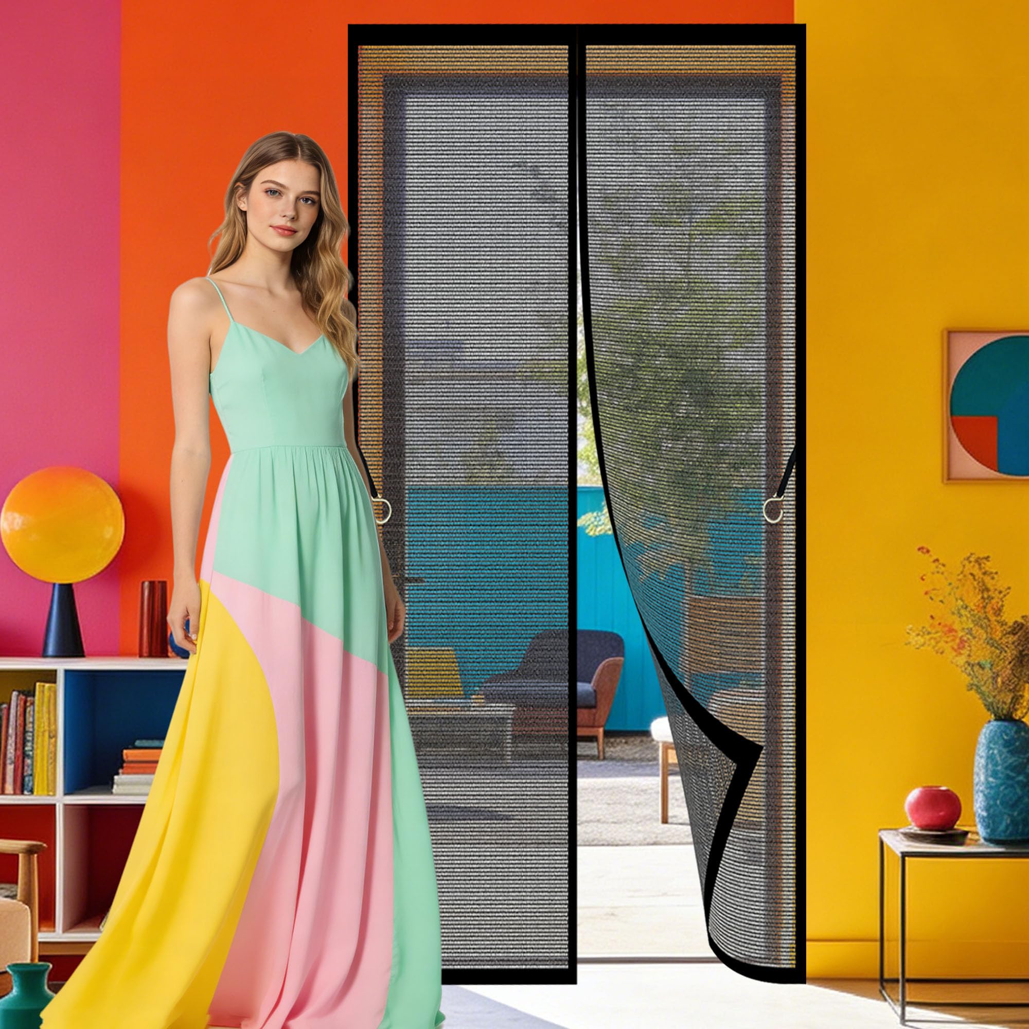 Magnetic Fly Screen 73 x 206 cm Powerful Magnets that Snap Shut Automatically Fly Screen Door with Magnets Keeping Out Flies Bug Suitable for Patio Room Balcony Bedroom, Black