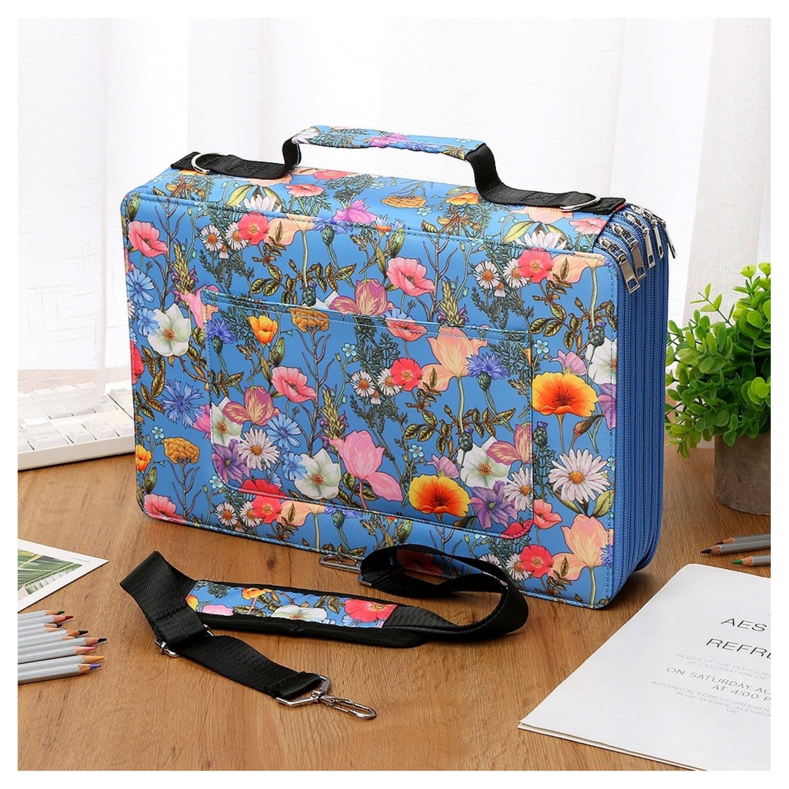 Générique Astuccio per matite colorate, 480 scomparti con cerniera, portamatite per matite e penne, pennarelli per scuola e ufficio, con astuccio per matite di grande capacità, blu, Organizer per