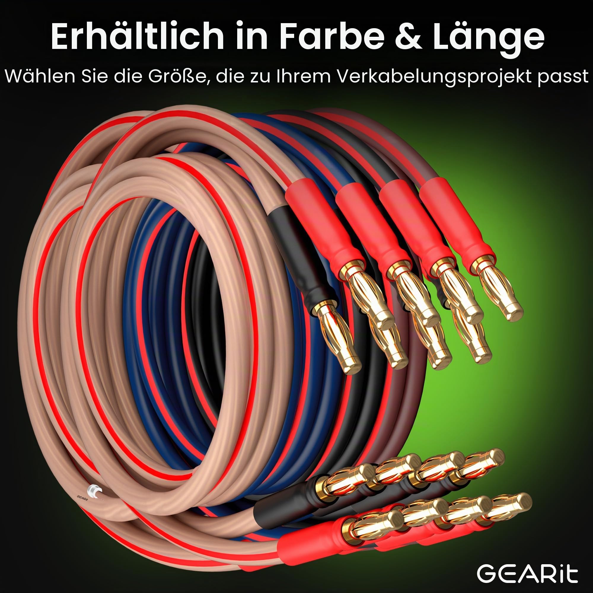 GEARit OFC Lautsprecher kabel 2 x 2,50 mm² 2 Meter Audio Kabel 14 AWG CL2 Speaker Cable HiFi Boxkabel 2 Adriges Kabel mit Vergoldeten Bananensteckern 2-Pack