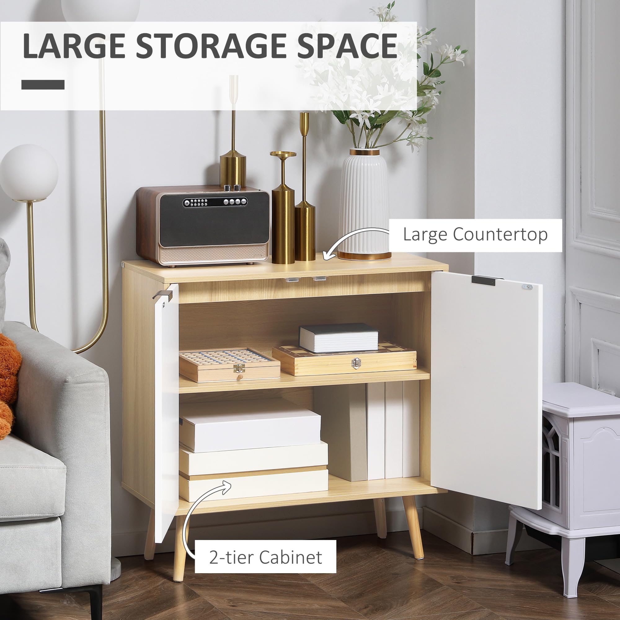 HOMCOM Moderno Armario Multiusos en Aglomerado y Madera de Pino con Estante Interno Ajustable en 3 Niveles, Mueble para Entrada Salón Cocina y Baño, 77x35x77,5 cm