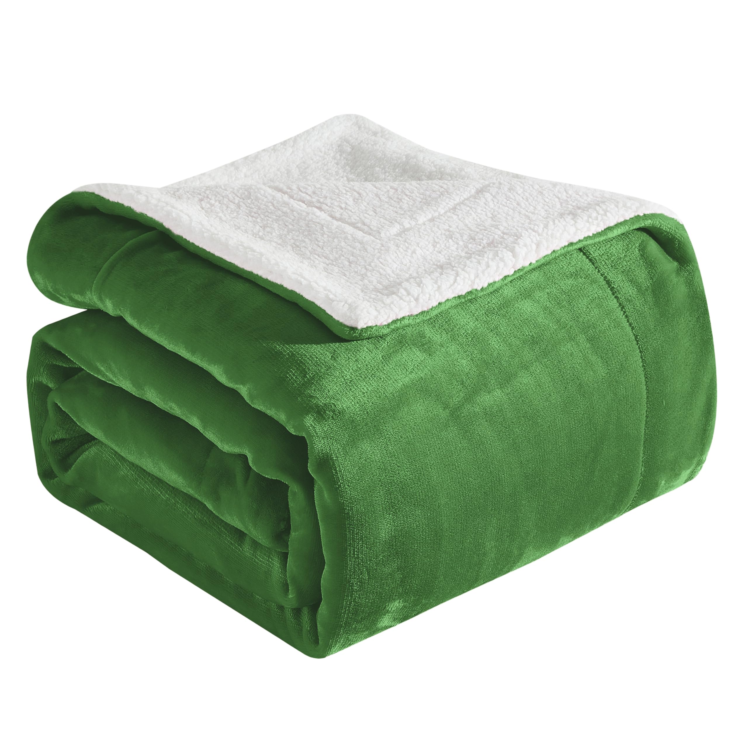 Elegant Comfort Ultra Soft Reversible Flannel Sherpa Blanket - Cozy Silky Fleece Throw for Couch, Bed - Plush Fuzzy Warm Winter Blanket for Gift, Full, Emerald Green
