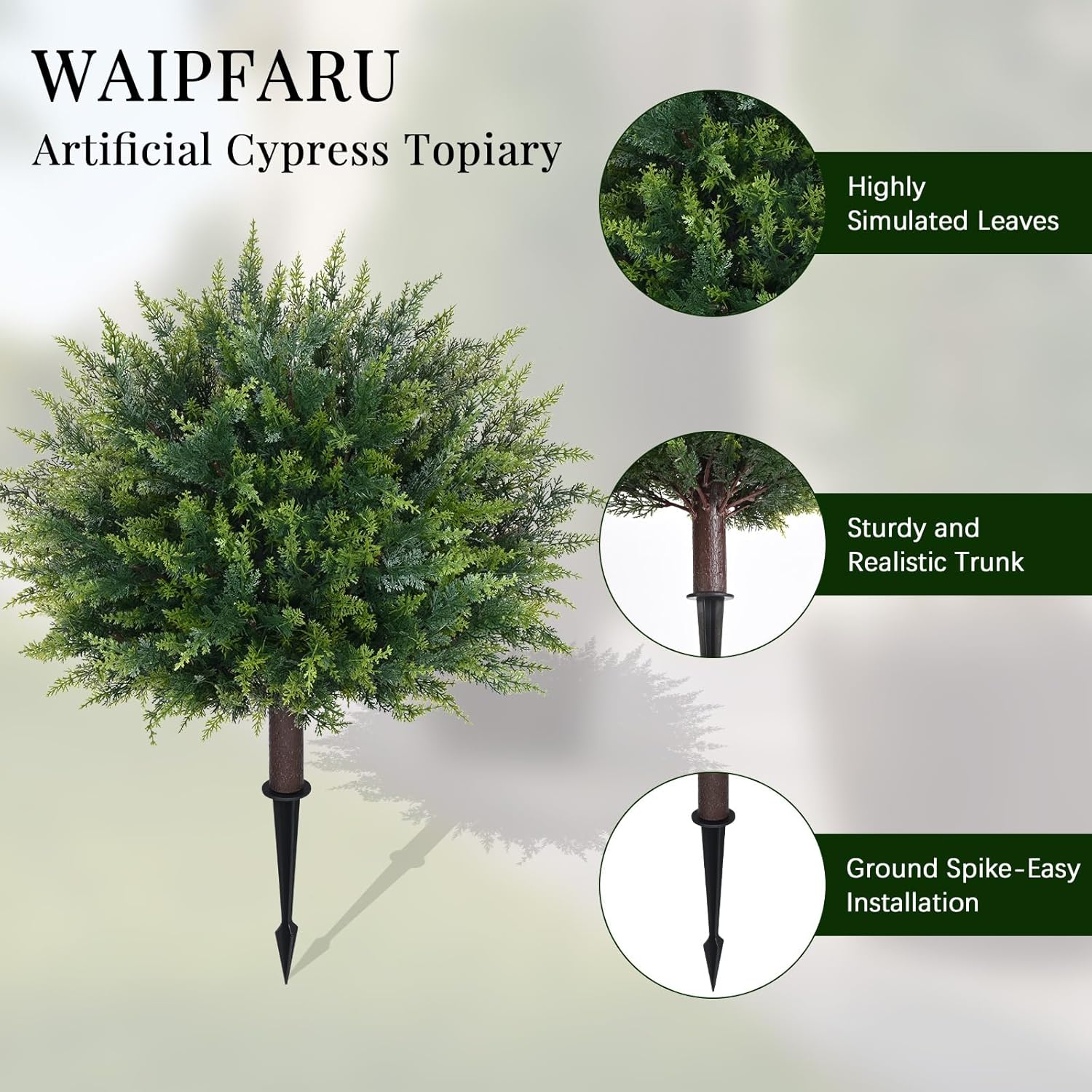 Waipfaru Artificial Plants Outdoor, 2Pcs 23'' Artificial Cedar Topiary with Ground Spike, UV-Resistant Fake Plants Fake Bushes Shrubs for Outdoor Indoor Garden Front Porch Decor - Image 4