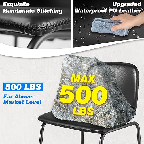 Miniatura 4 de Rfiver Juego de 4 taburetes de bar de piel sintética de poliuretano, taburetes de bar industriales con respaldo y reposapiés, sillas modernas de