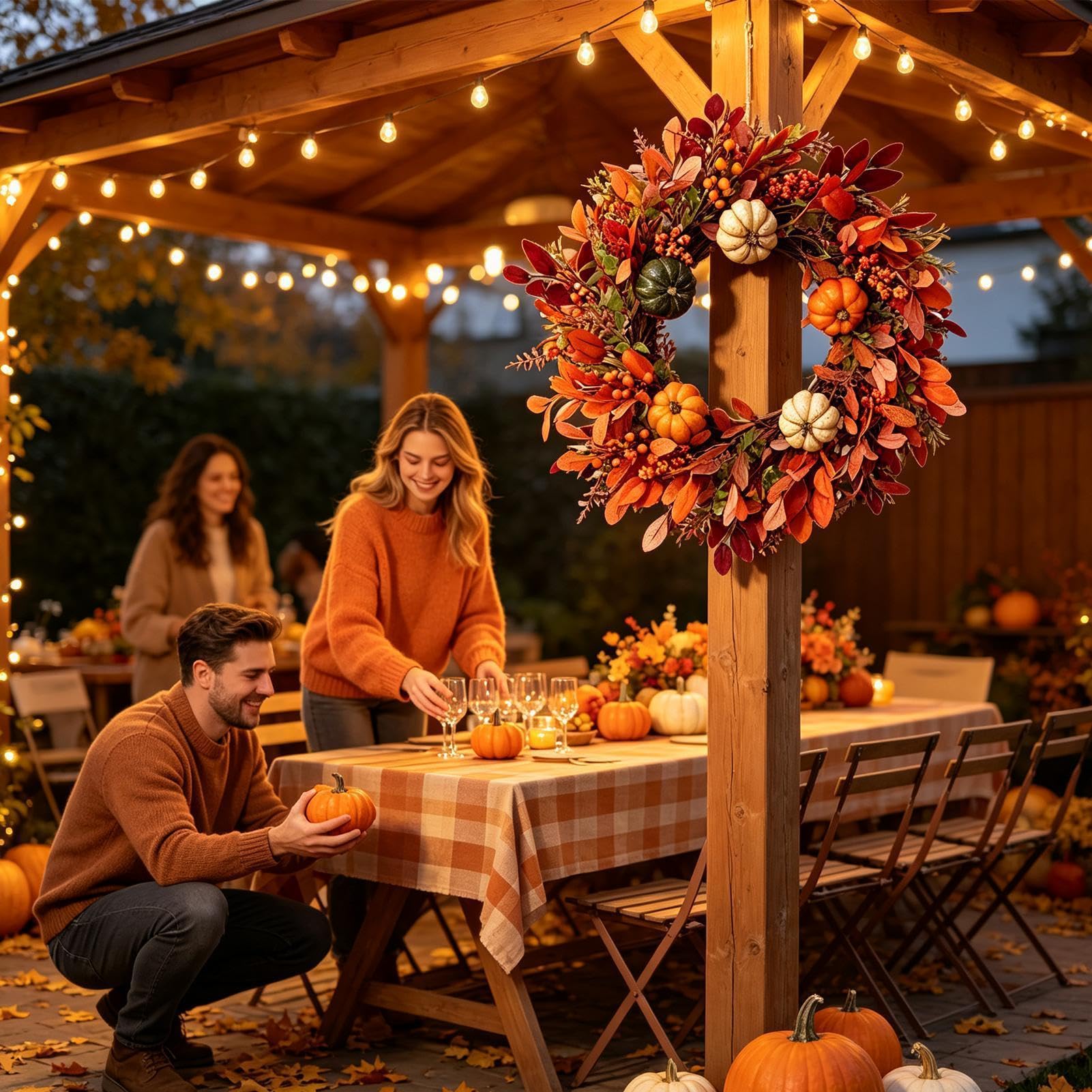 Fall Wreaths for Front Door - 45 cm Pumpkin Harvest Decor, Outdoor Hanging
