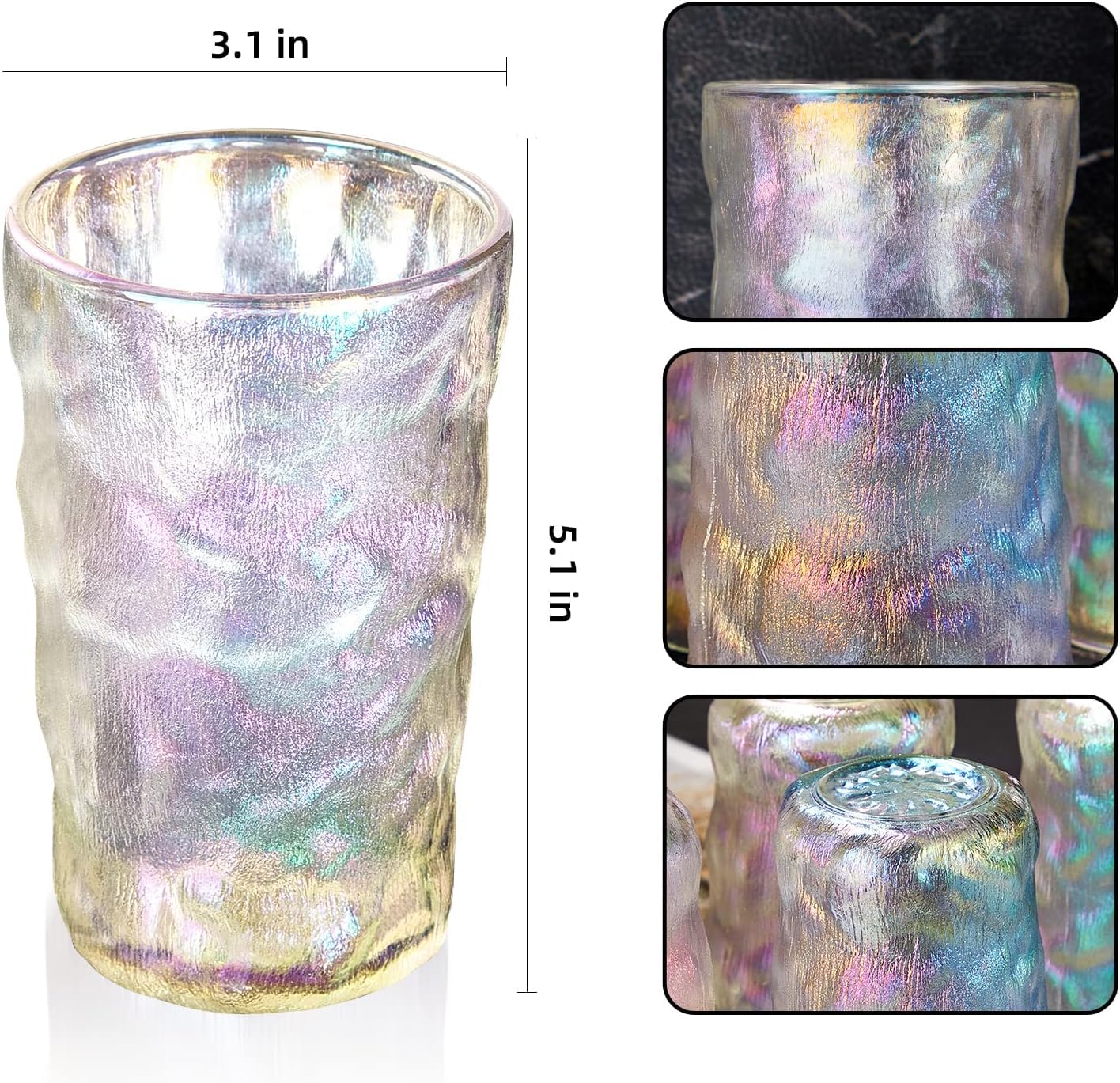 Gradient Trinkgläser-Set, Set von 4 irisierenden Trinkgläsern, gemischtes Gletscher-Muster 400ml Glasbecher Dekoration für Wein, Bier, Saft, Mojito und Cocktail (Dazzle-Farbe)