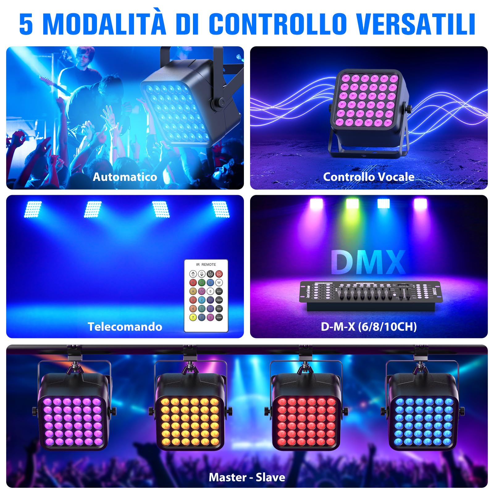 Faretto Par a Batteria da 36 LED, 54 W 6 in 1 RGBWA+UV Faretto per Feste in Discoteca con Batteria da 5200 mAh, Telecomando Automatico 8/10CH, Ricaricabile Adatto per Palco Feste Compleanni Club