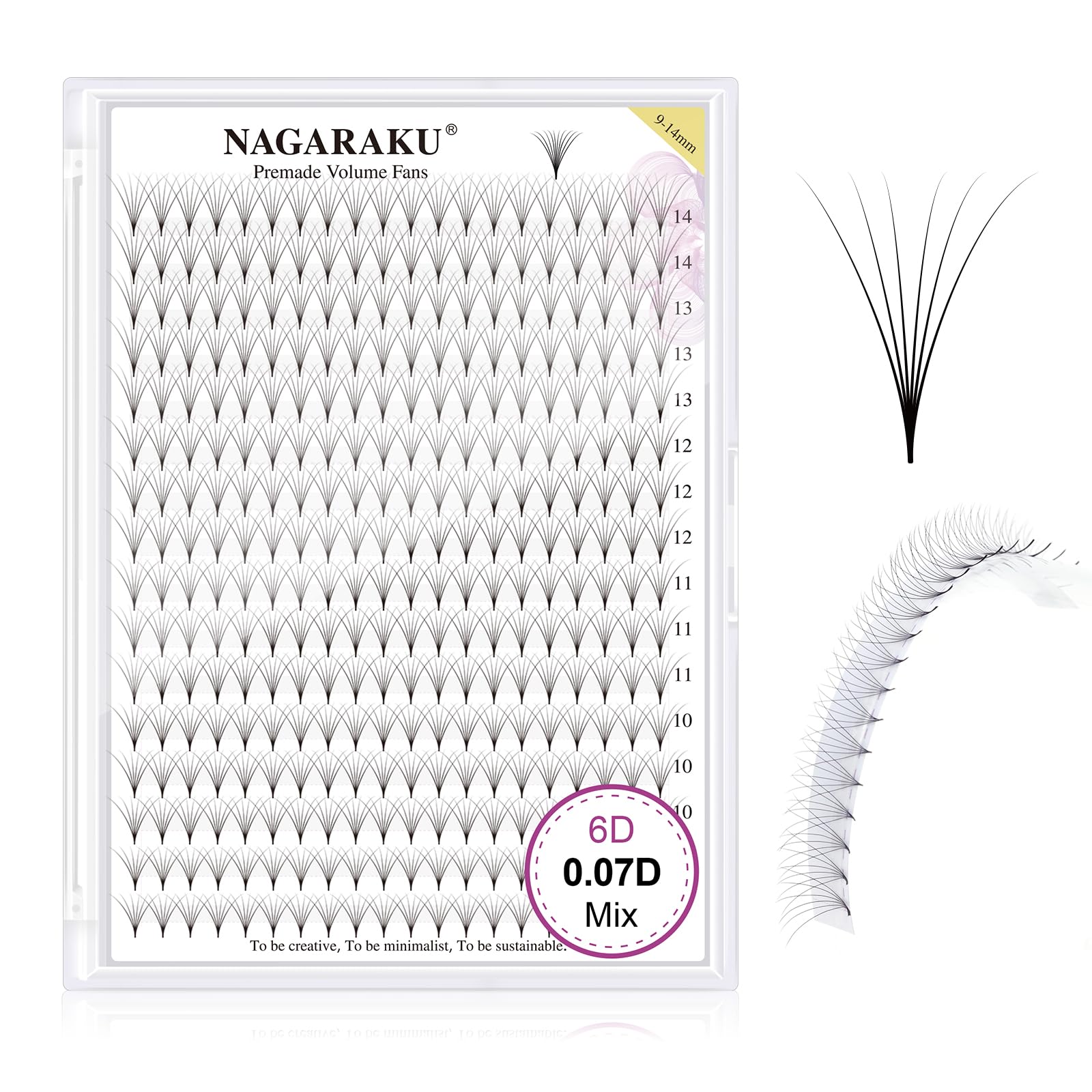 Premade Fans 6D Volume Eyelash Extensions .07mm D Curl 9-14mm Mix Long Stem Clusters Russian Fluffy Faux Mink Lash for Beginner Pre Fanned Cruelty-free Natural Full Matte Black