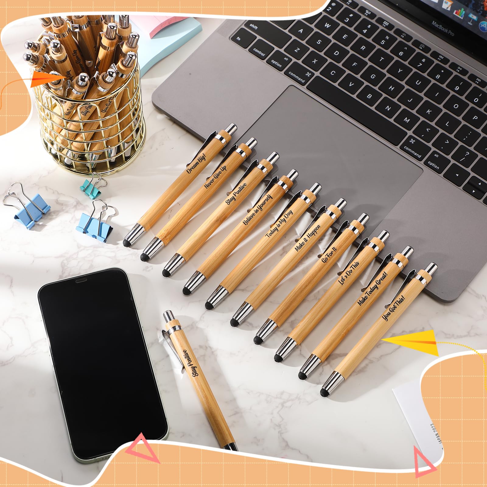 Jetec 100 Pcs Bamboo Pen Stylus Tip Ballpoint Pen Retractable Wood Pen Employee Appreciation Gift for Women Men Teacher Coworker Graduation School Office Supplies(Religious)