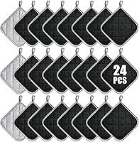 Aemygo 24 Pack Black Cotton Pot Holders 7x7 Inch Heat Resistant Hot Pads with Hanging Loops for Kitchen Oven Baking