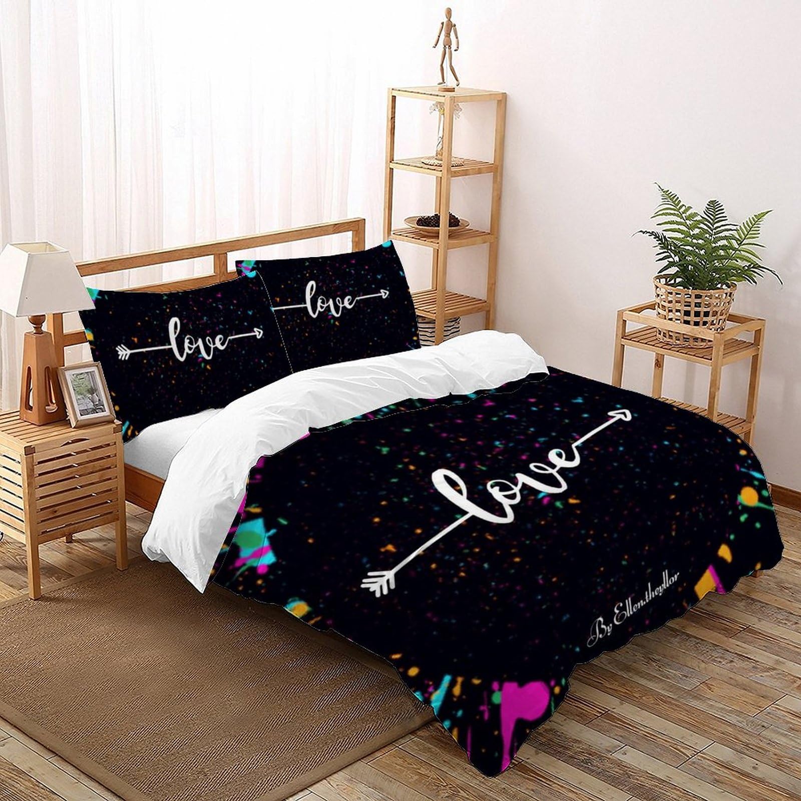 Housse de couette microfibre parure de lit 200x200cm motif animal sauvage graffiti