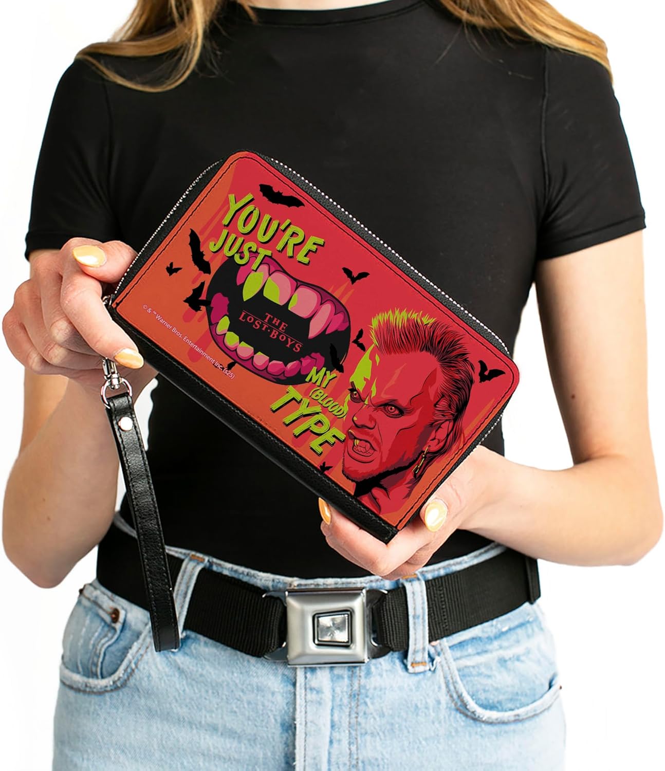 Buckle-Down The Lost Boys Wallet, Zip Around, The Lost Boys David Face Youre Just My Blood Type Red Yellow, Vegan Leather