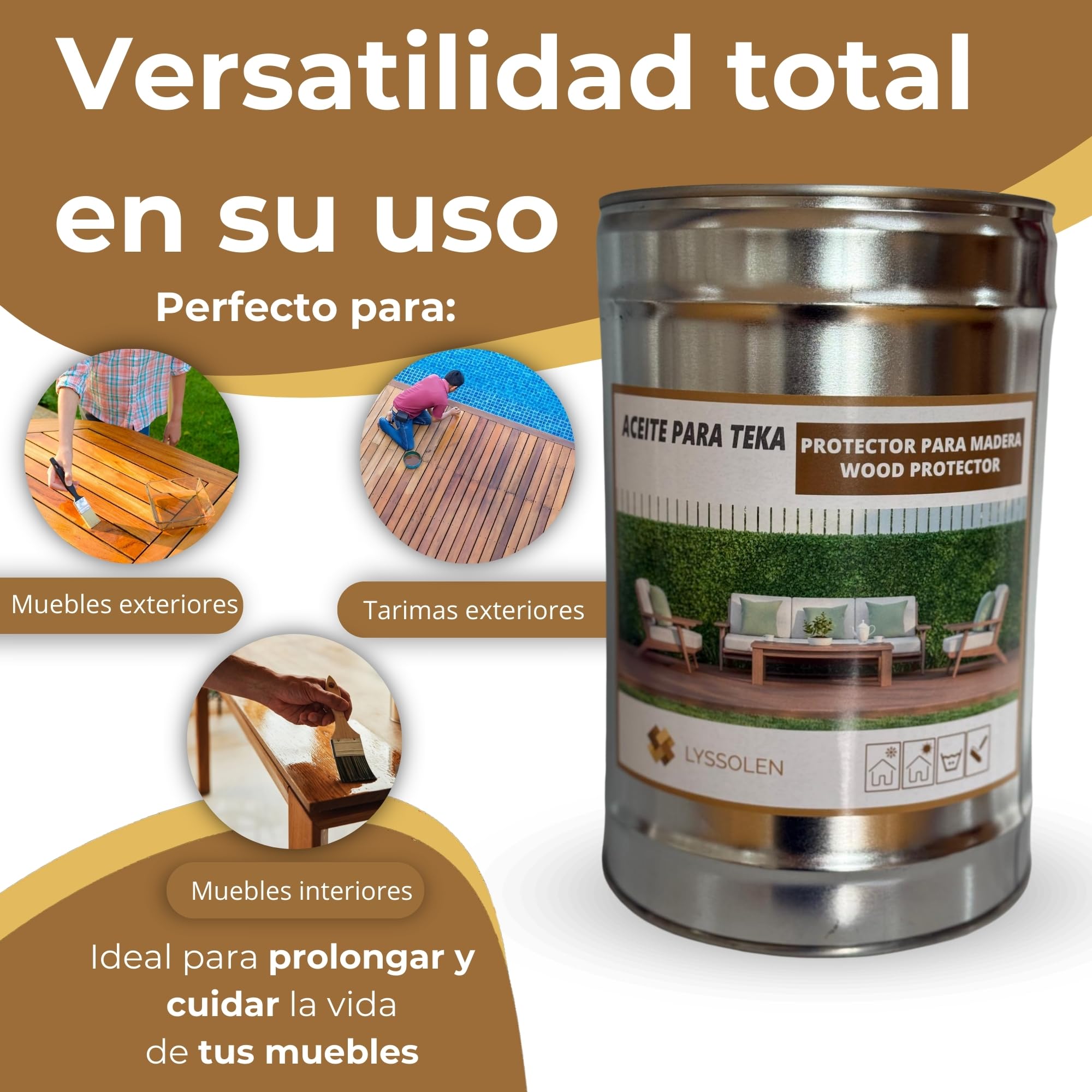Aceite de Teka para Madera Exterior con Filtro UV 5 Litros - Protector Nutritivo para Muebles de Jardín, Teca y Maderas Tropicales - Alta Resistencia Climática y Acción Antienvejecimiento